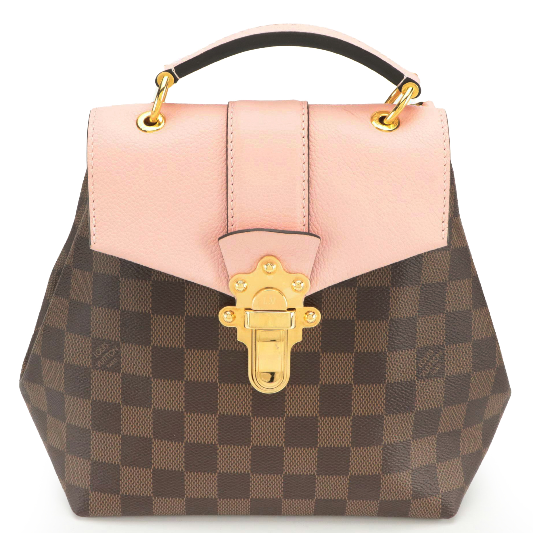 Louis Vuitton Clapton Backpack in Pink Leather and Damier Ebene Coated Canvas