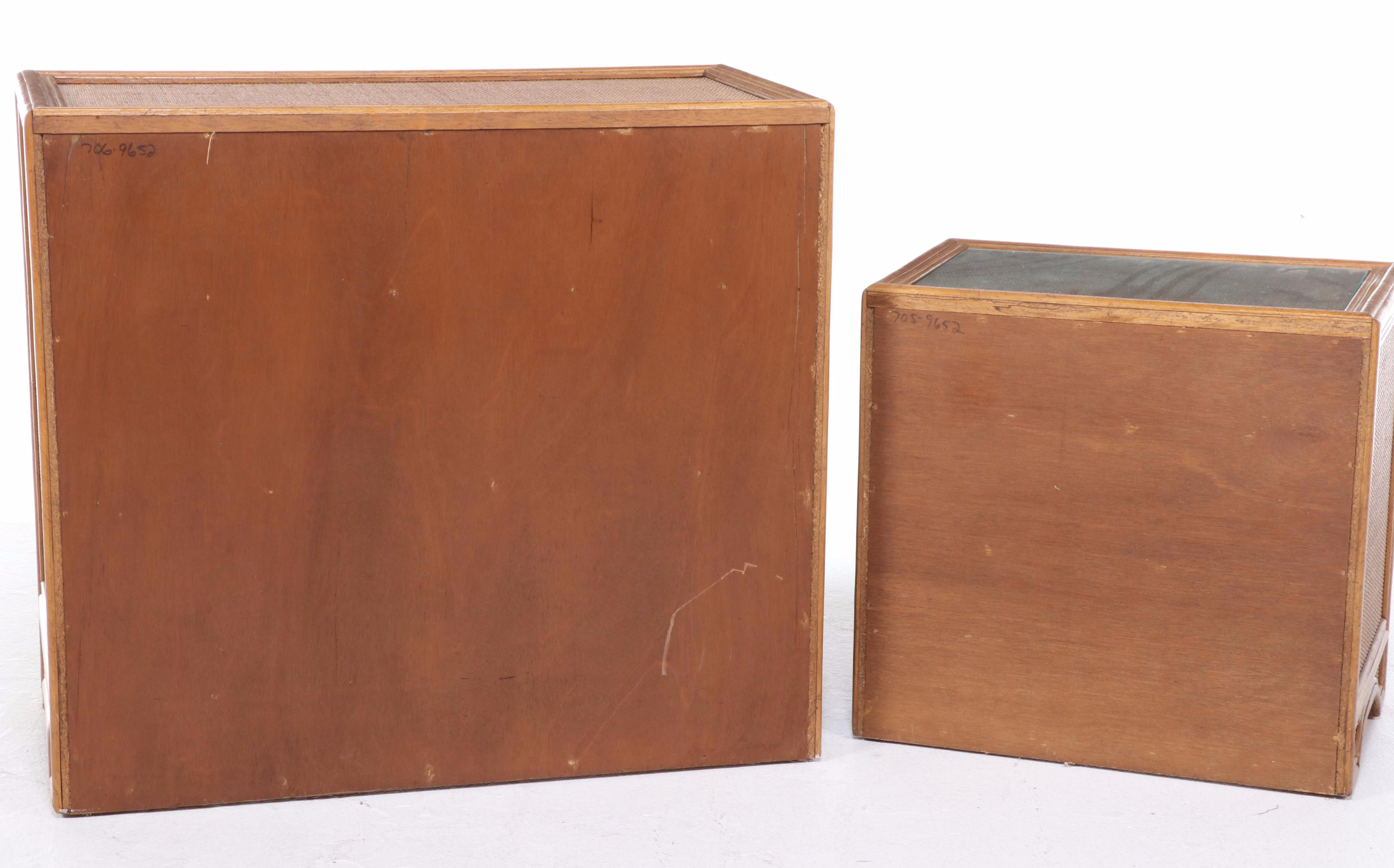 Modernist Rattan and Caned Four-Drawer Chest Plus Three-Drawer Nightstand