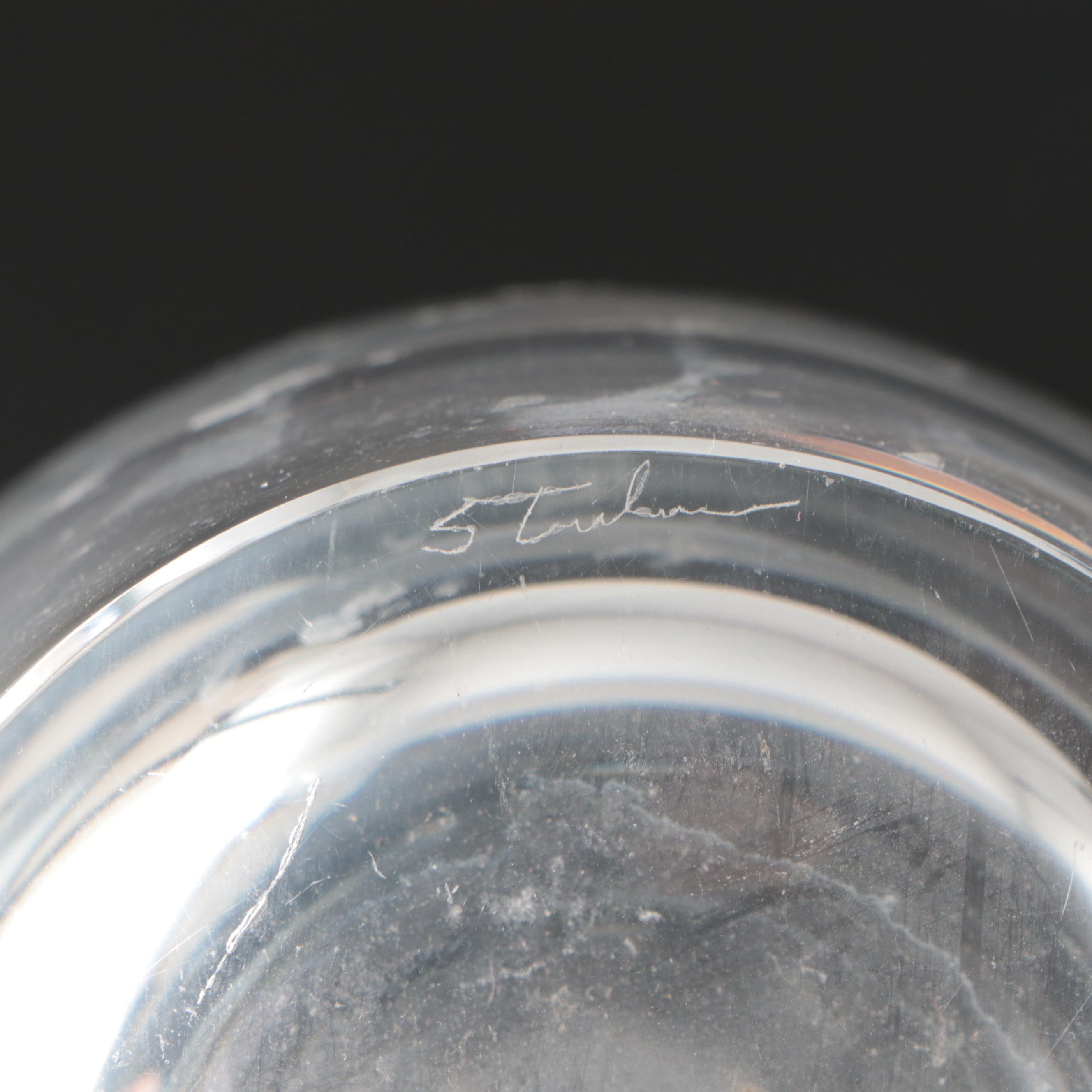 Stuben Art Glass Decanter and Other Cordial Glasses, Mid to Late 20th C.