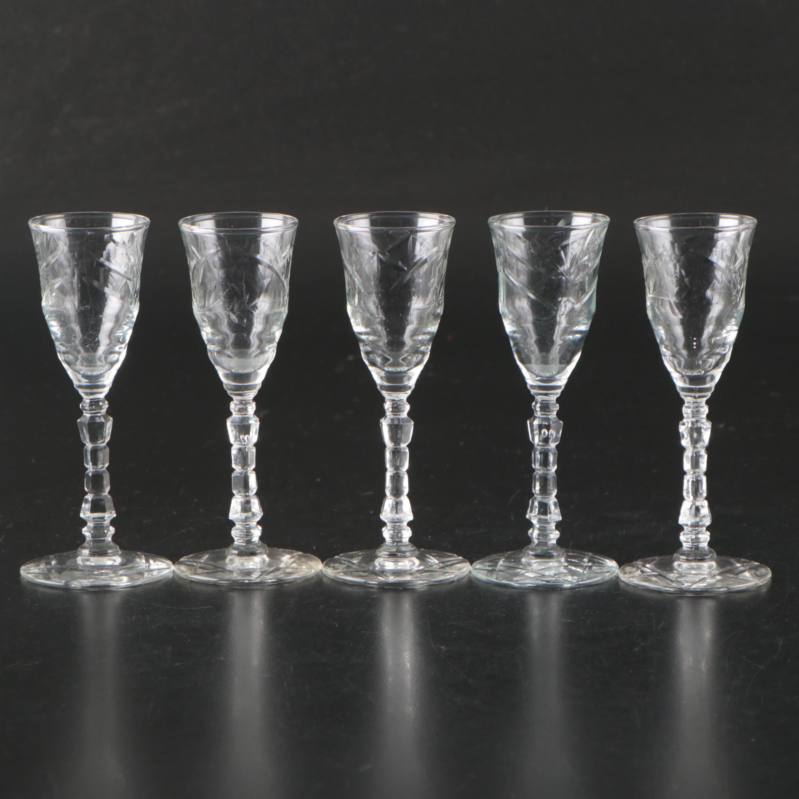 Stuben Art Glass Decanter and Other Cordial Glasses, Mid to Late 20th C.