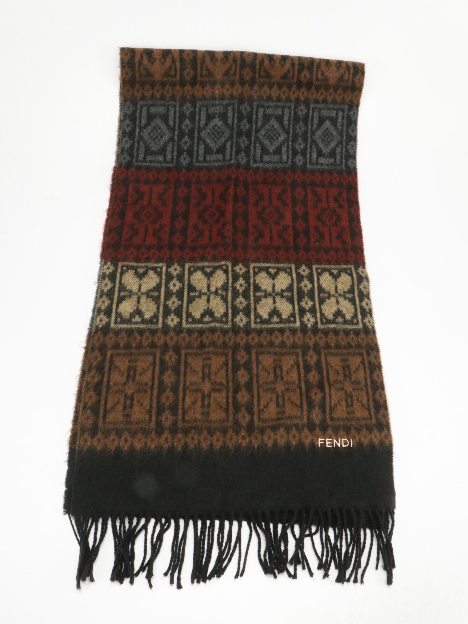 Fendi Vintage Printed Acrylic Fringe Hem Scarf