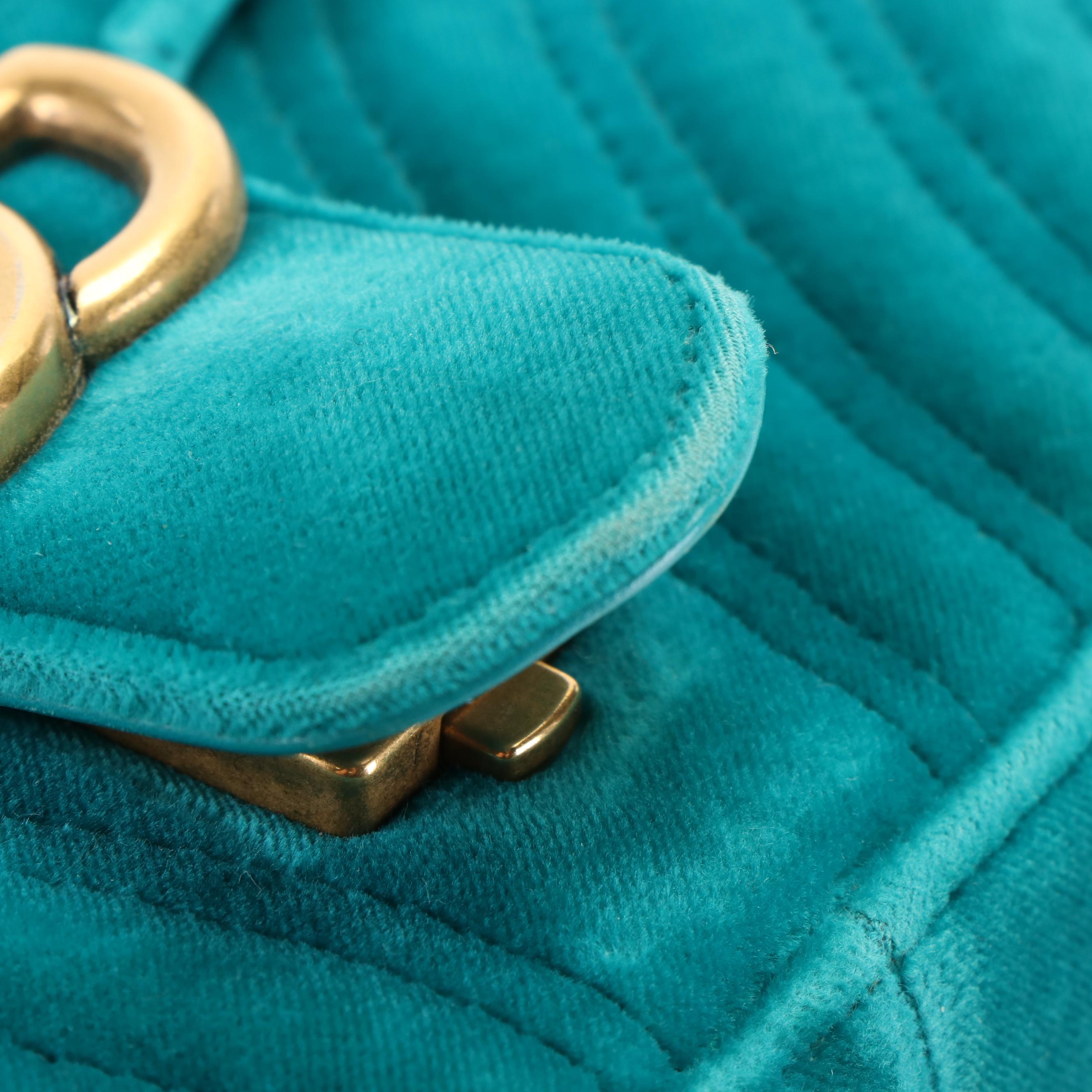 Gucci Marmont Shoulder Bag in Teal Matelassé Velvet