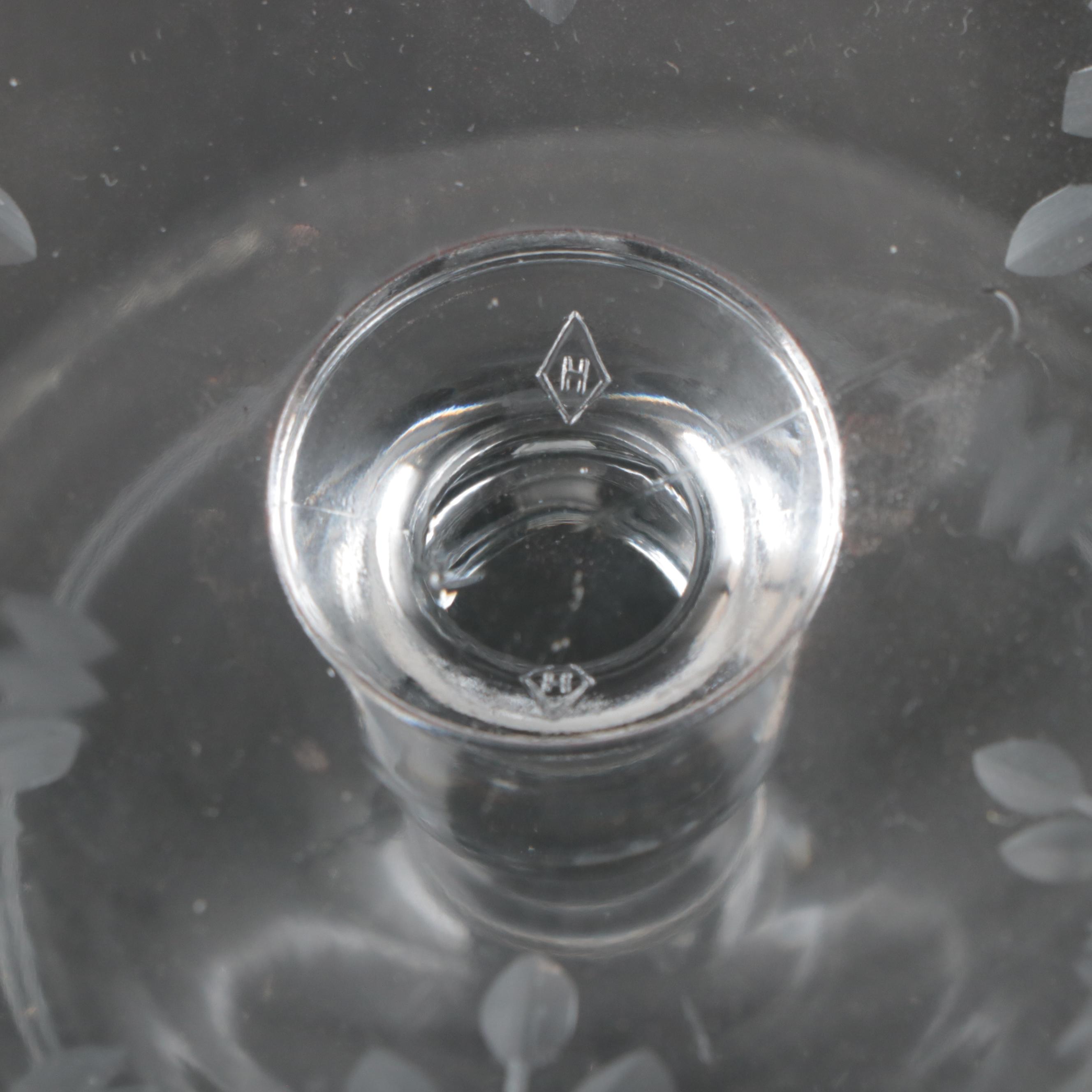 Heisey Etched Glass Footed Bowl with Other Cocktail Glasses, Early–Mid-20th C.