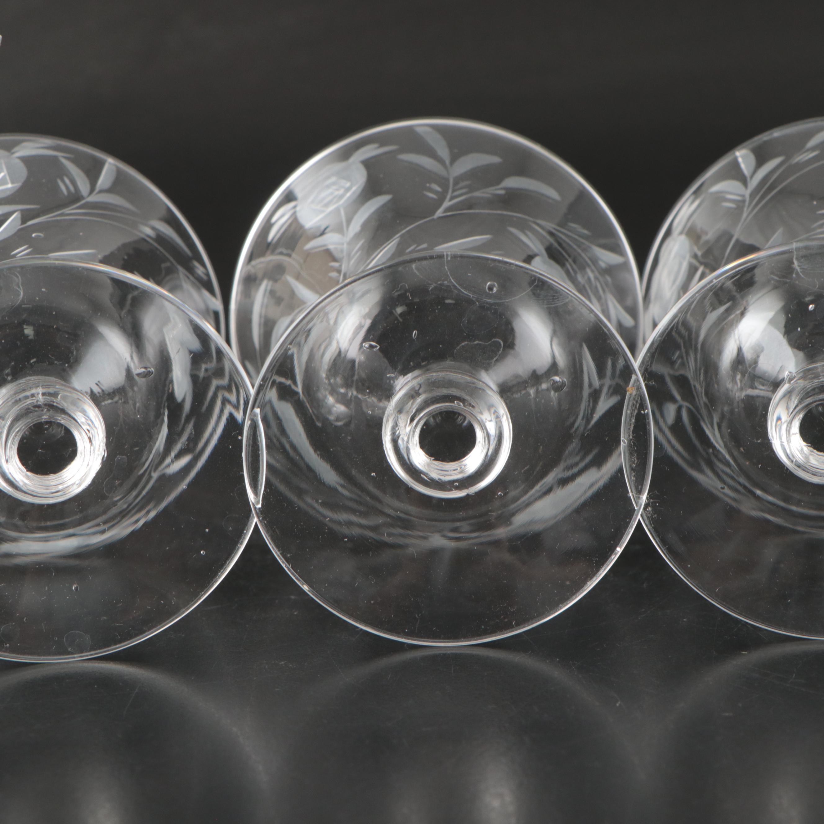 Heisey Etched Glass Footed Bowl with Other Cocktail Glasses, Early–Mid-20th C.