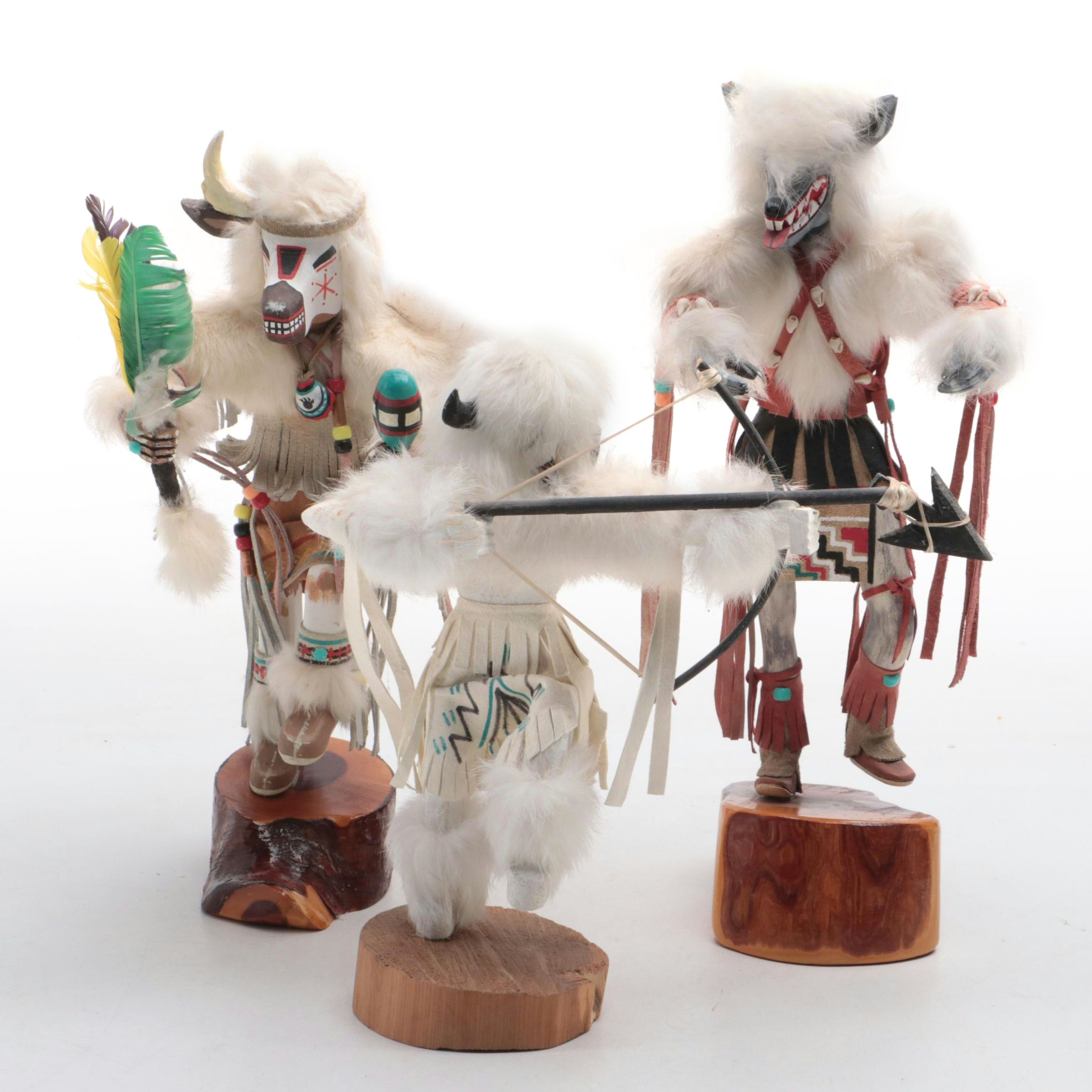 R. GreyBull "Wolf" & " Deer" w./ Jacida Lowley "Buffalo Warrior" Signed Kachinas