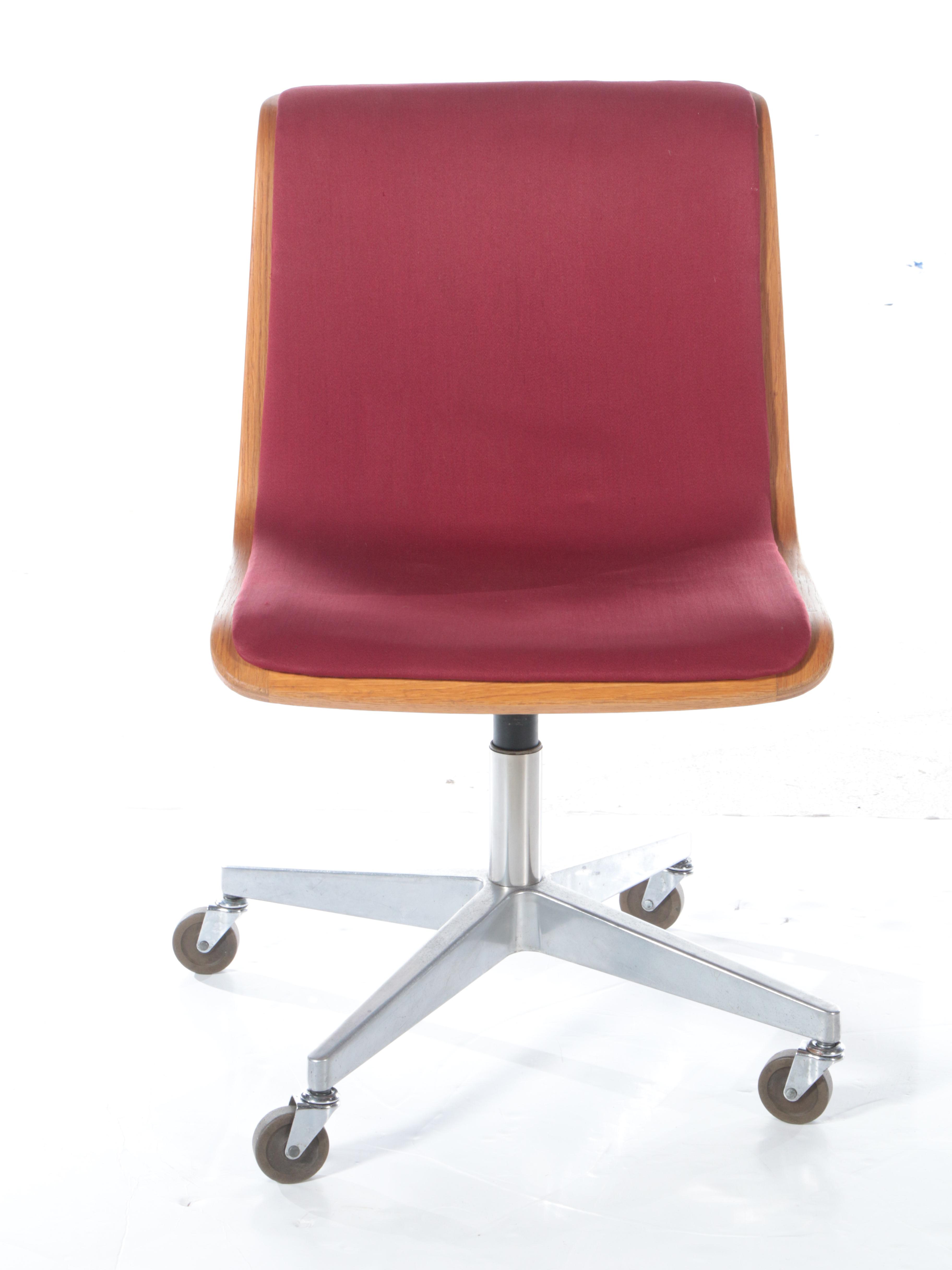 Pair of Knoll Laminated Oak, Aluminum, and Steel Swivel-Tilt Desk Chairs