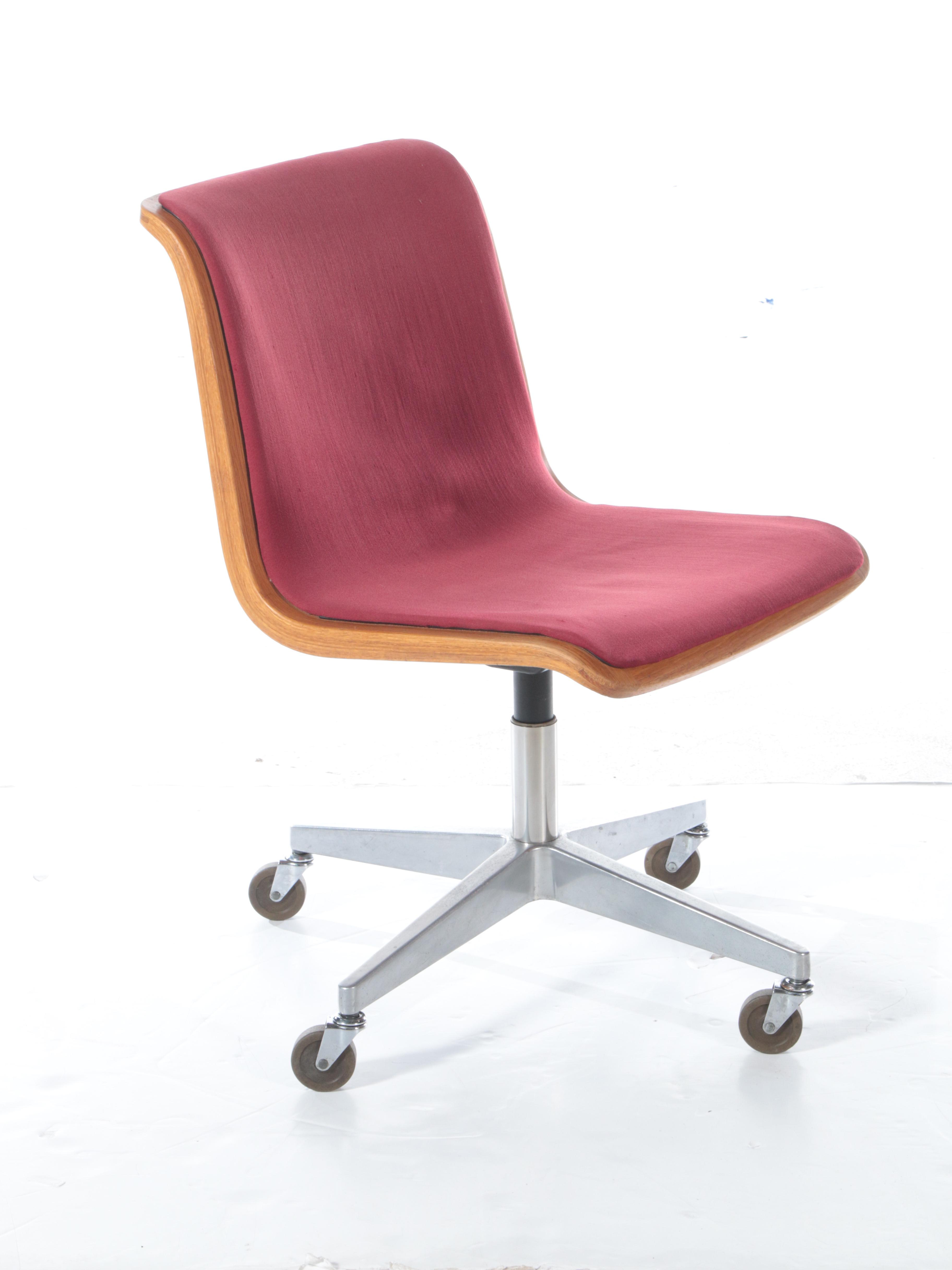 Pair of Knoll Laminated Oak, Aluminum, and Steel Swivel-Tilt Desk Chairs