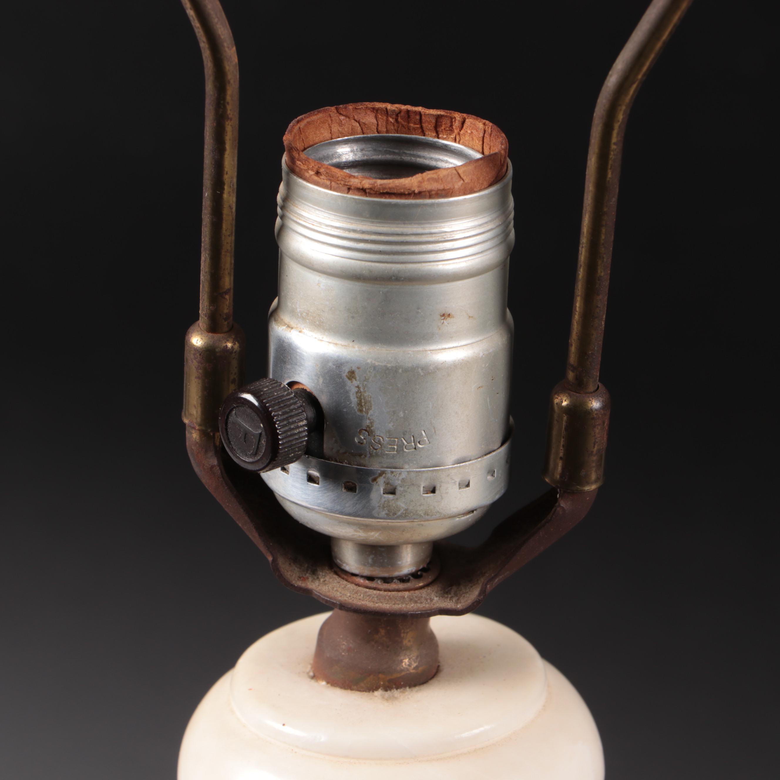 Carved Alabaster Table Lamp Pair