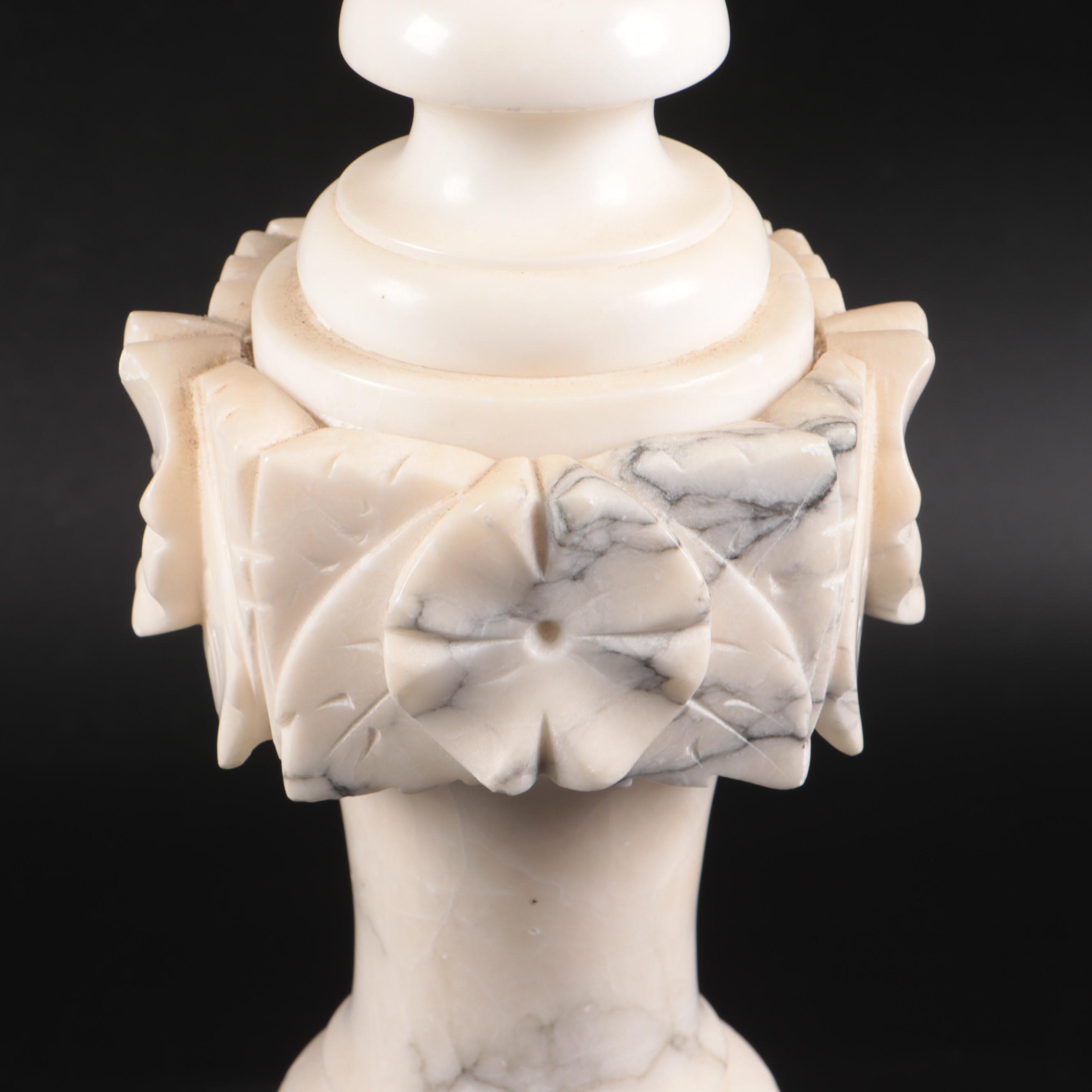 Carved Alabaster Table Lamp Pair