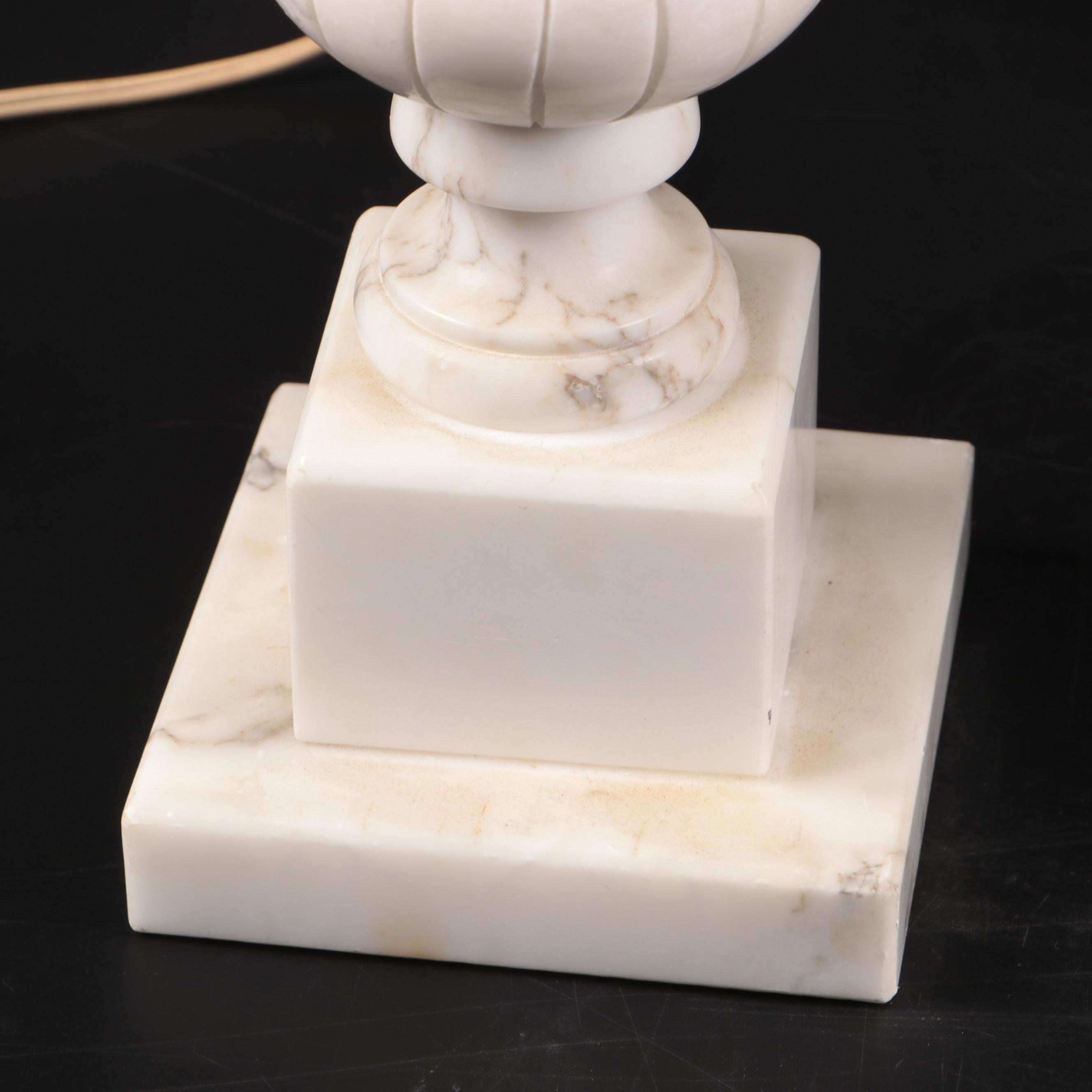 Carved Alabaster Table Lamp Pair