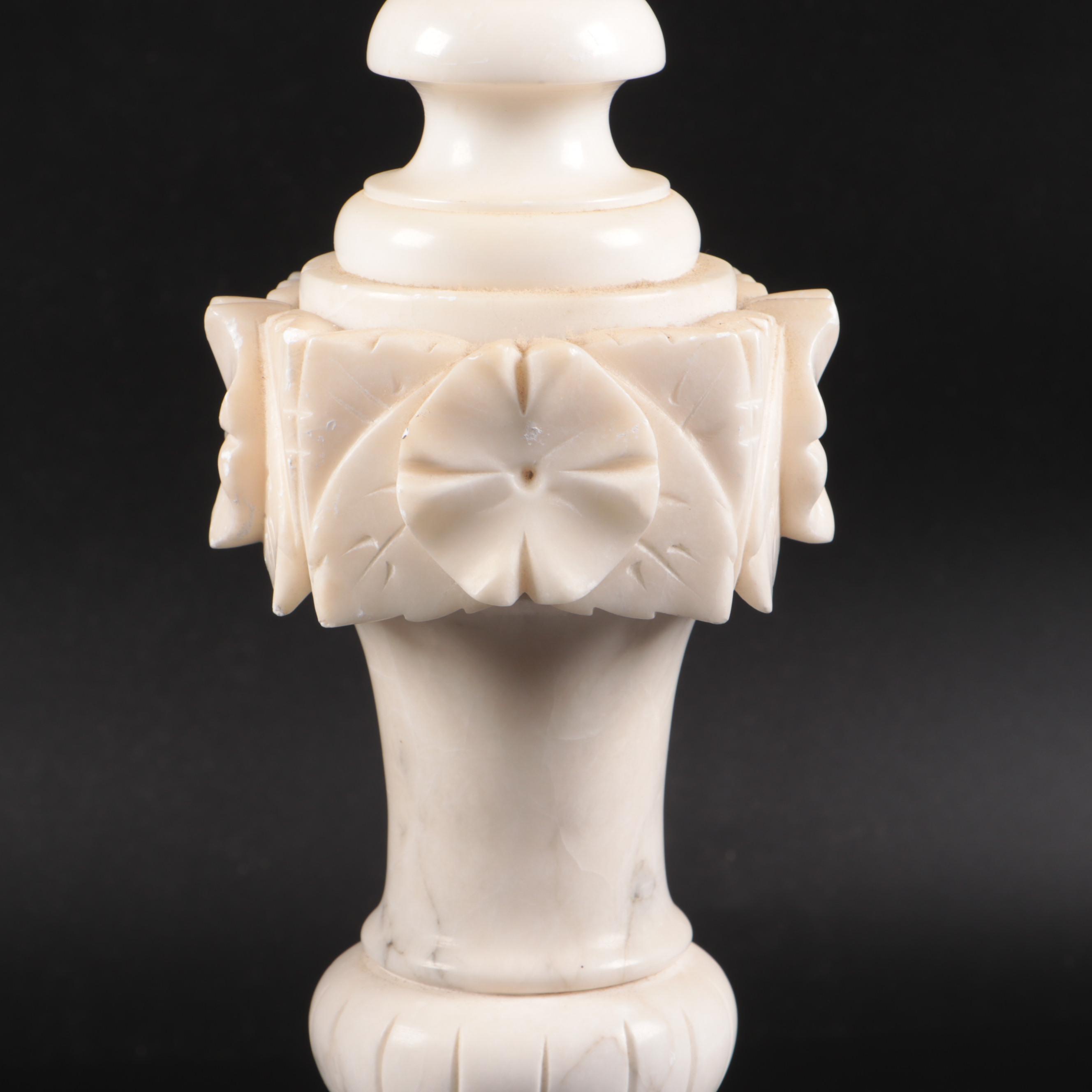 Carved Alabaster Table Lamp Pair