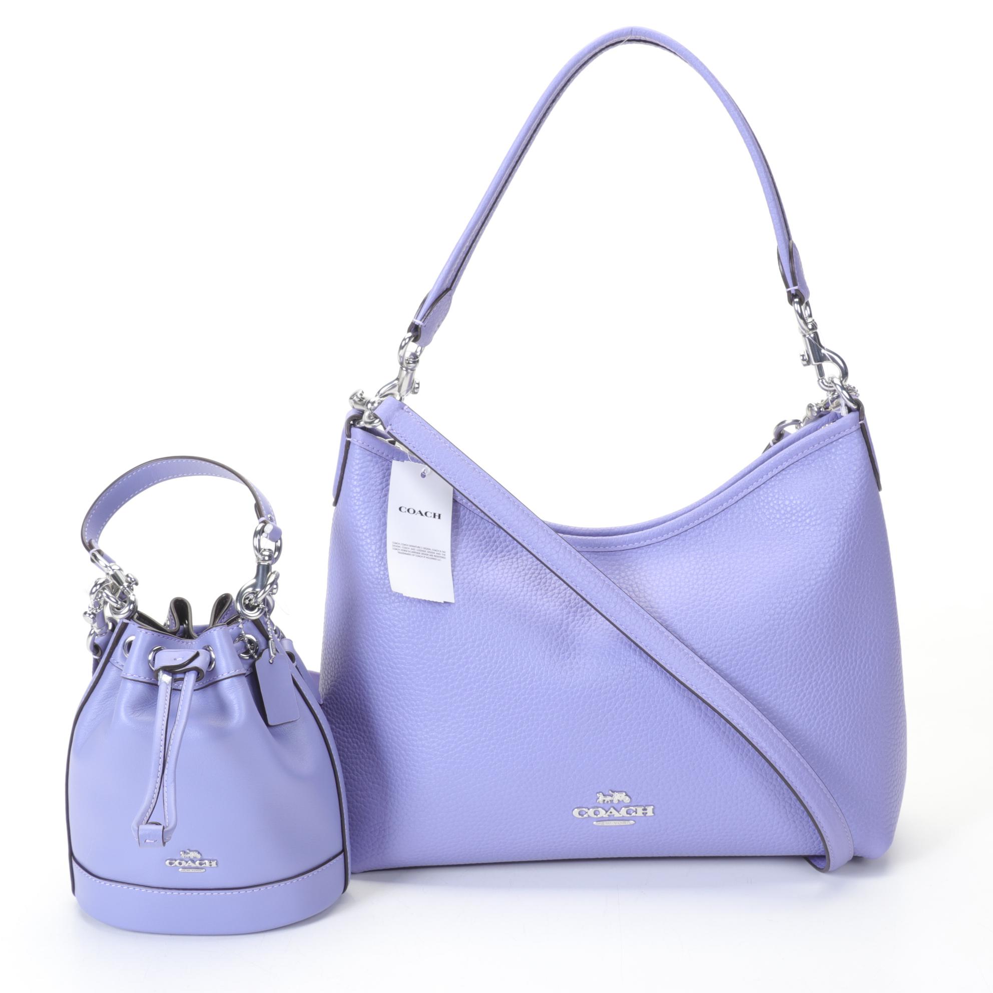 Coach "Laurel" Pebbled Leather Shoulder Bag and Mini Bucket Bag in Violet