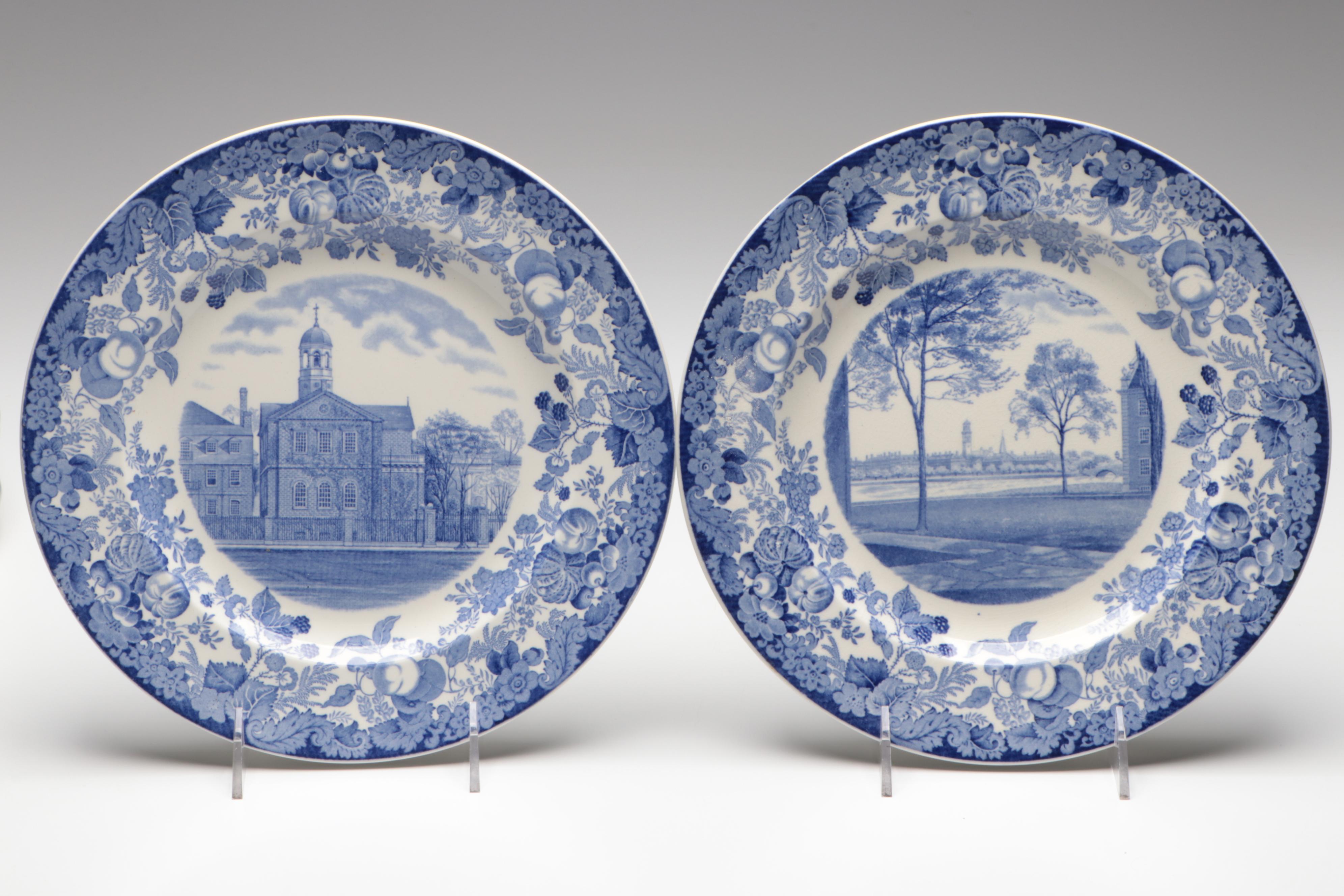 Set of 12 Wedgwood Harvard University Transferware Plates, Early 20th Century