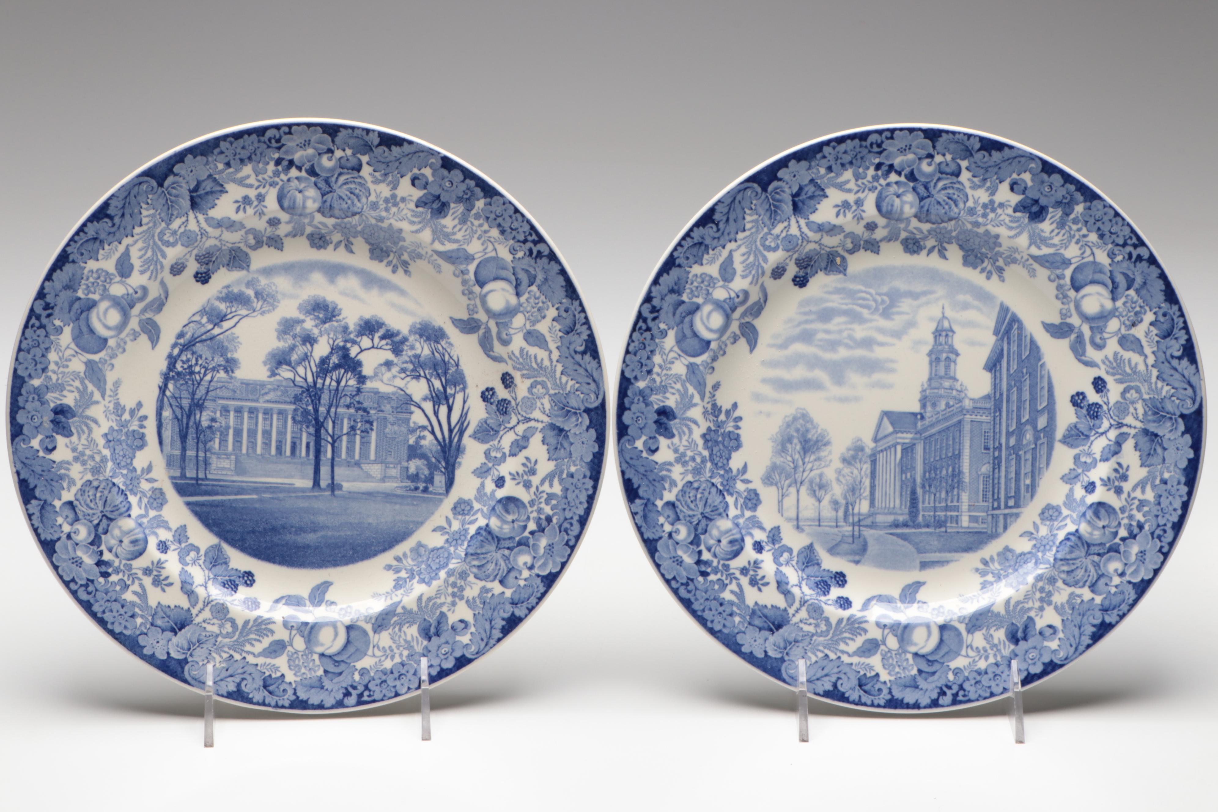 Set of 12 Wedgwood Harvard University Transferware Plates, Early 20th Century