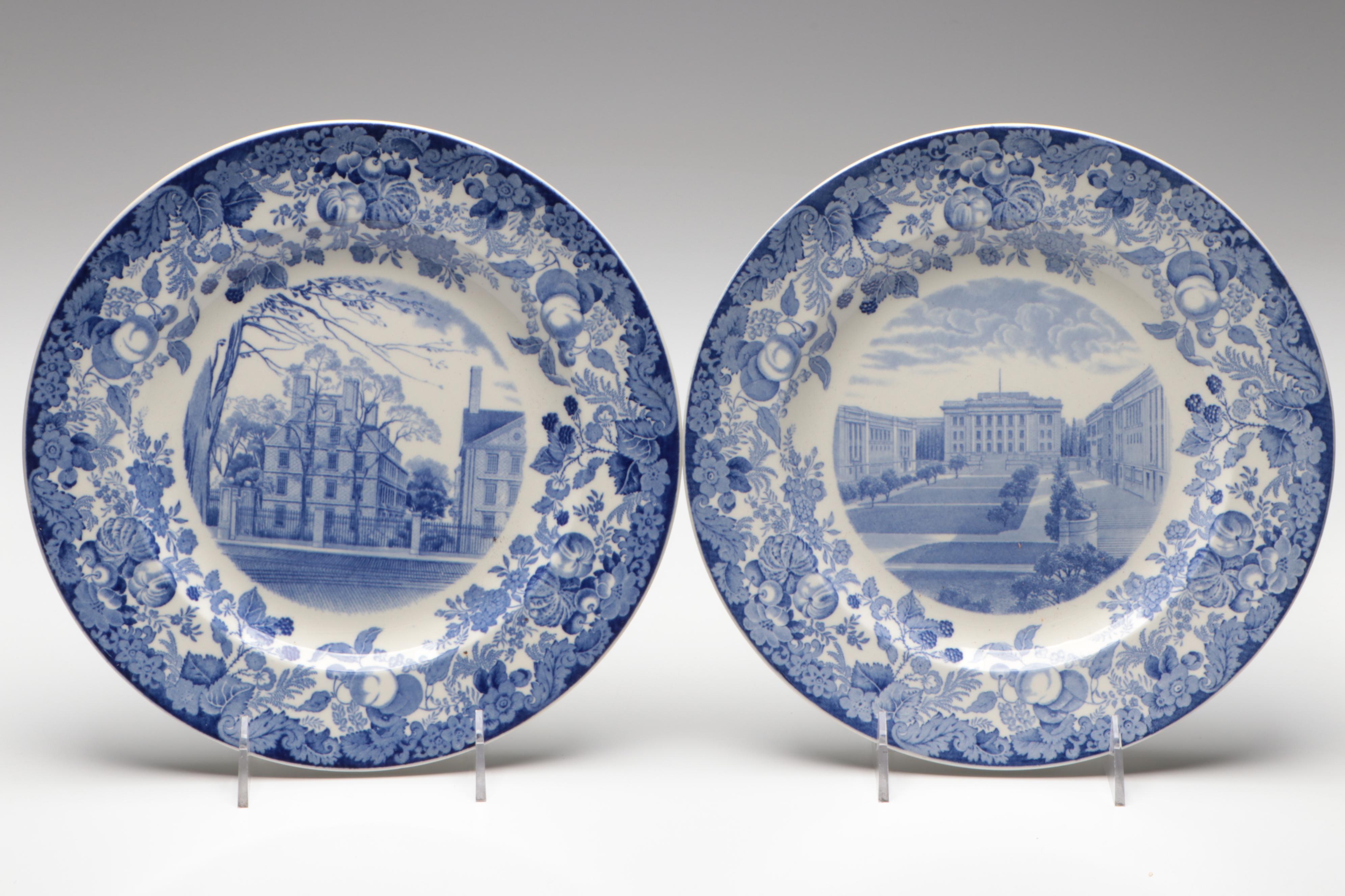 Set of 12 Wedgwood Harvard University Transferware Plates, Early 20th Century