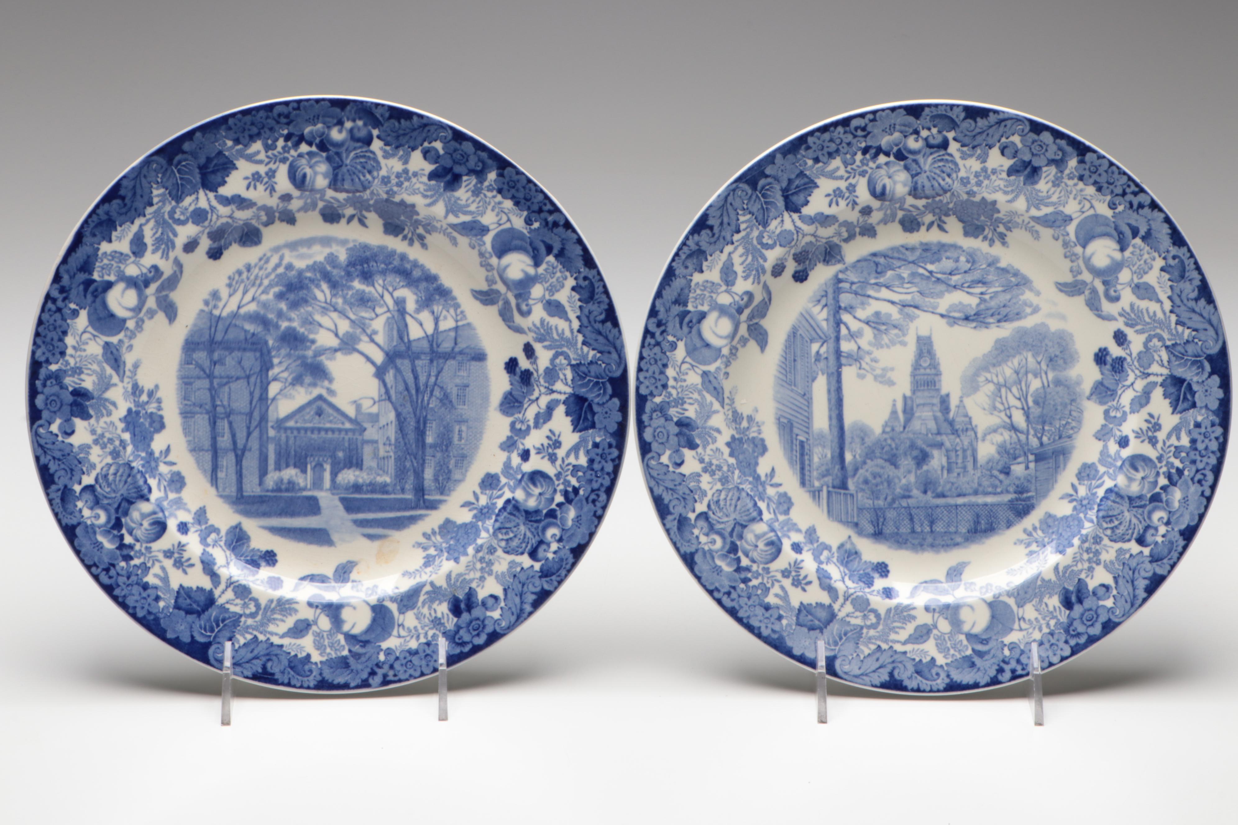 Set of 12 Wedgwood Harvard University Transferware Plates, Early 20th Century
