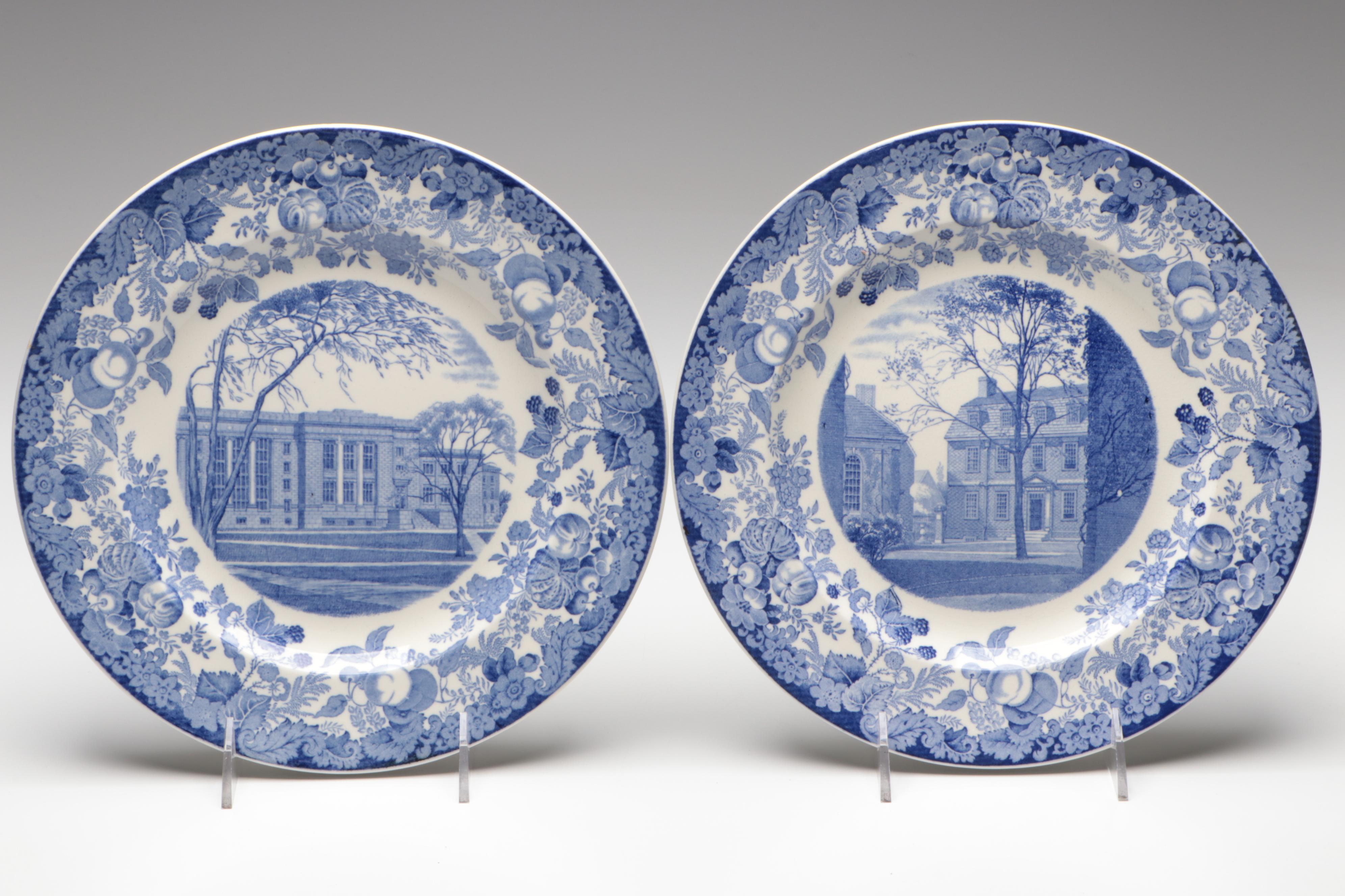 Set of 12 Wedgwood Harvard University Transferware Plates, Early 20th Century