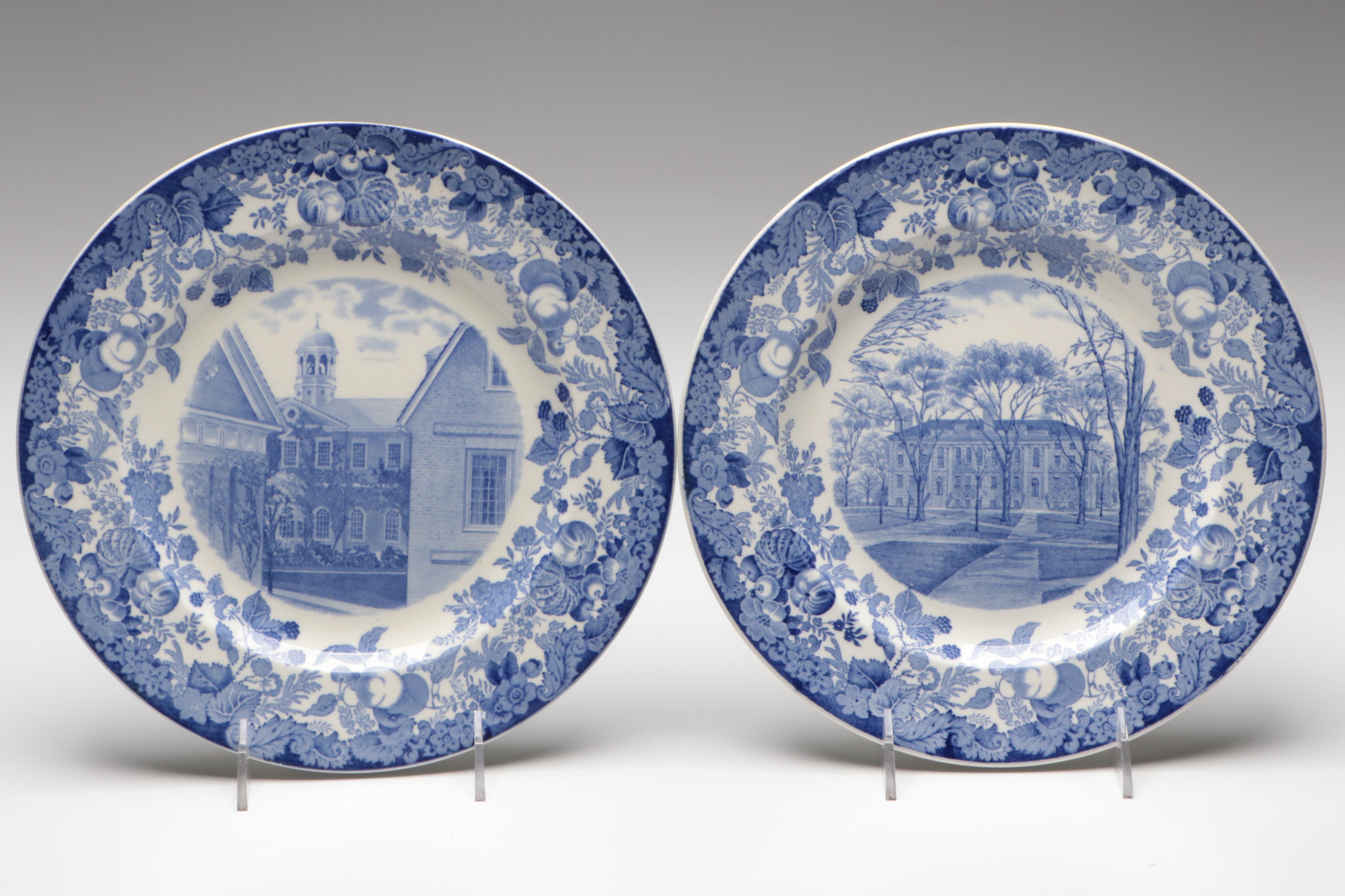 Set of 12 Wedgwood Harvard University Transferware Plates, Early 20th Century