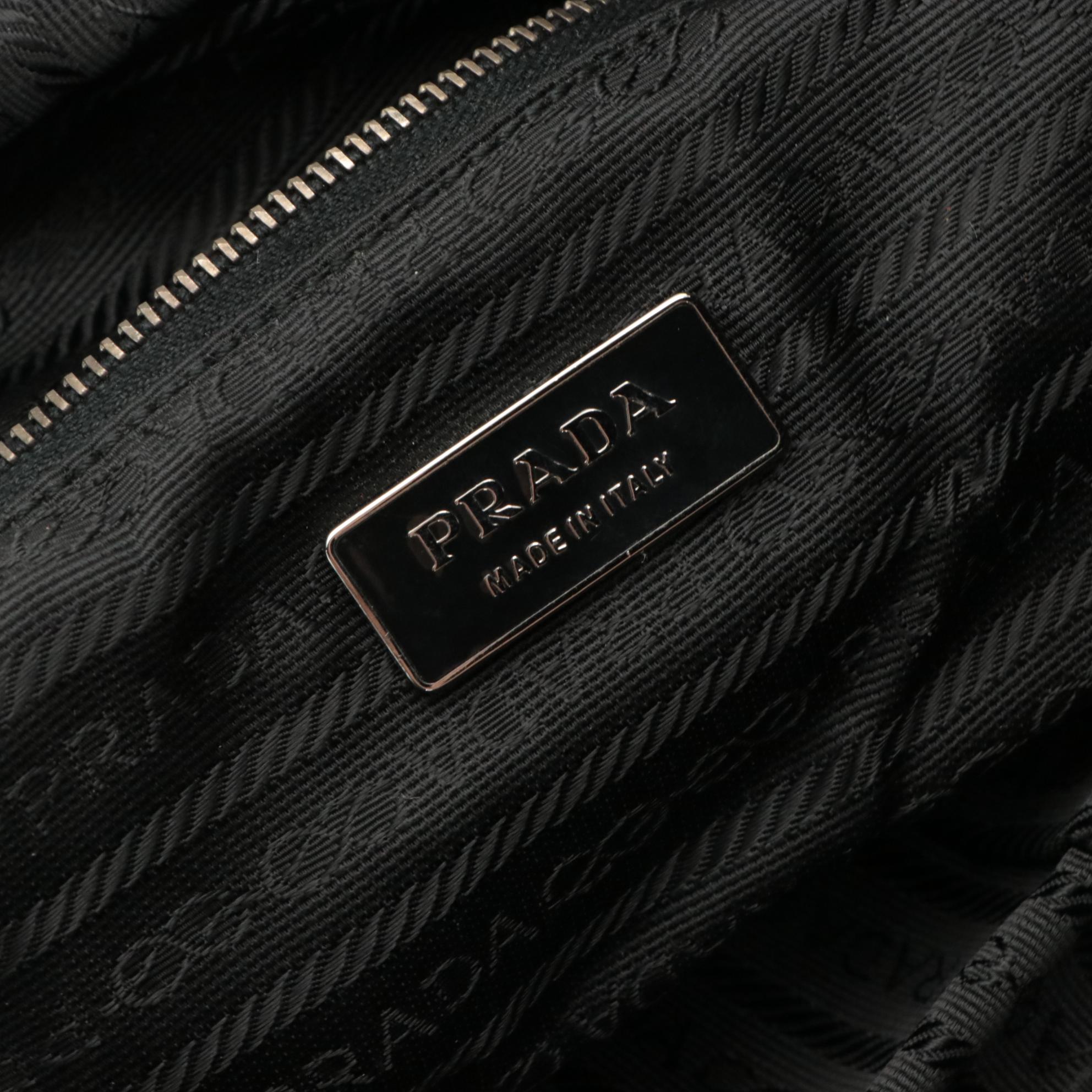 Prada Double Front Pocket Handbag in Deep Plum Tessuto Nylon and Black Leather