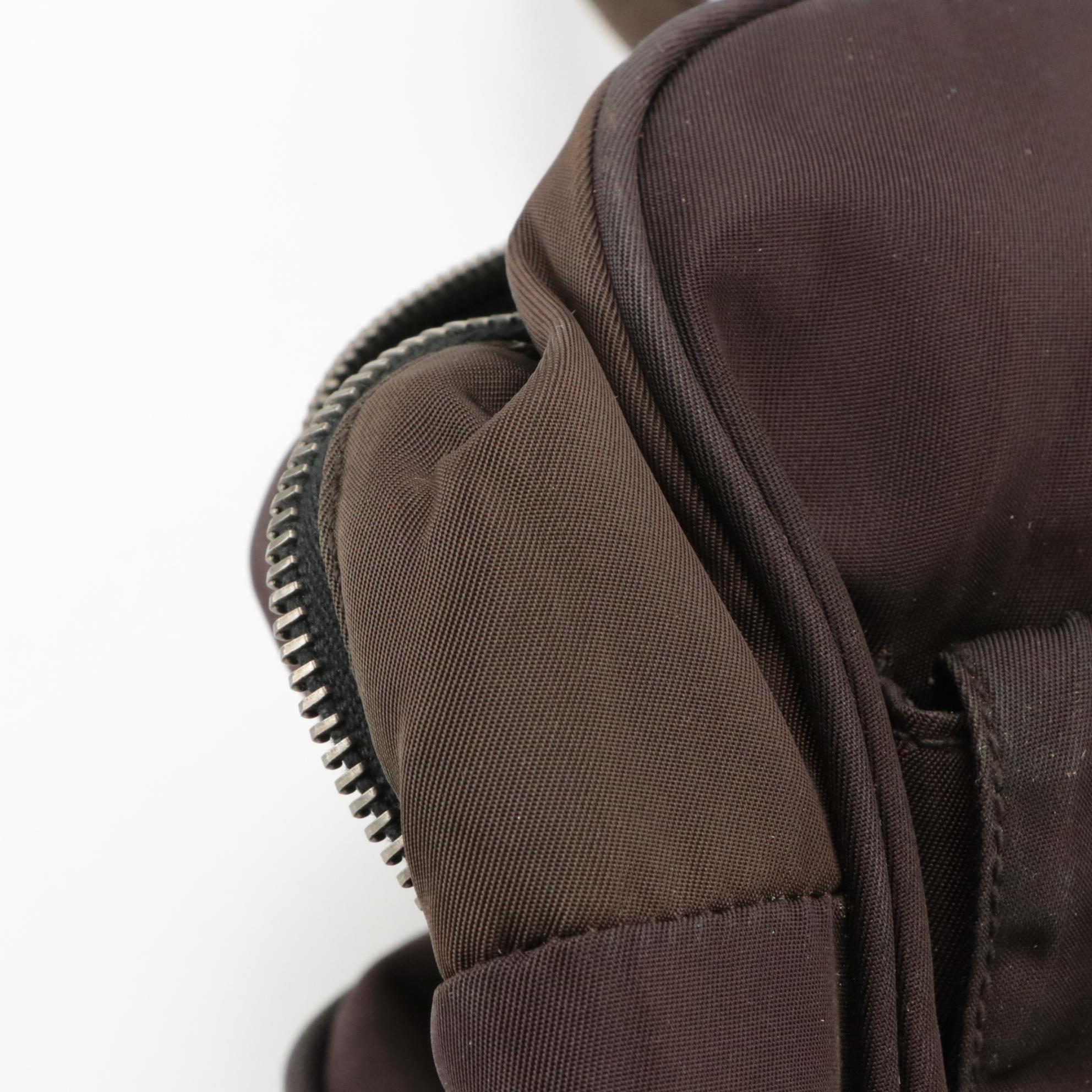 Prada Double Front Pocket Handbag in Deep Plum Tessuto Nylon and Black Leather