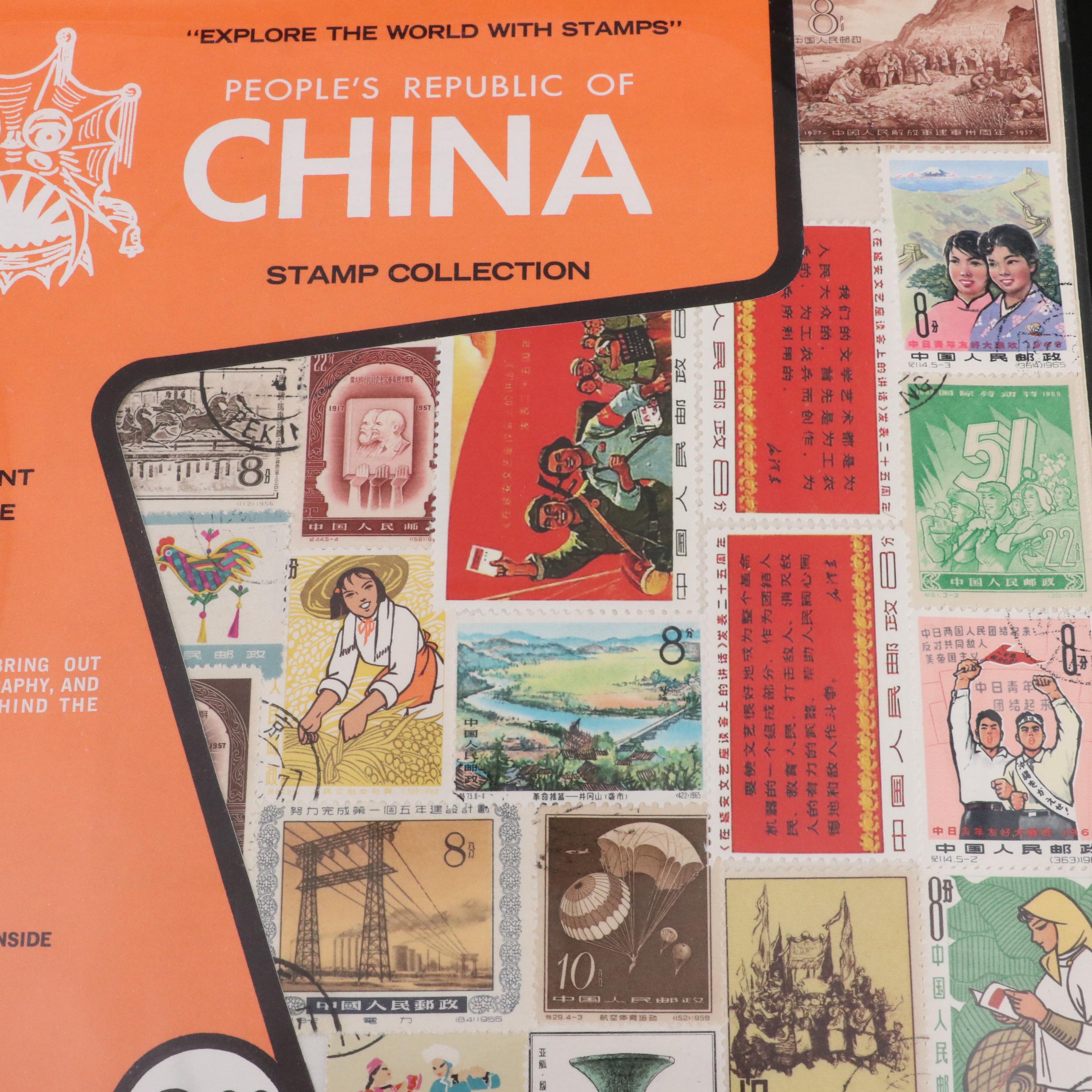 Two Chinese Postage Stamp Sets, an Album of World Stamps, and More