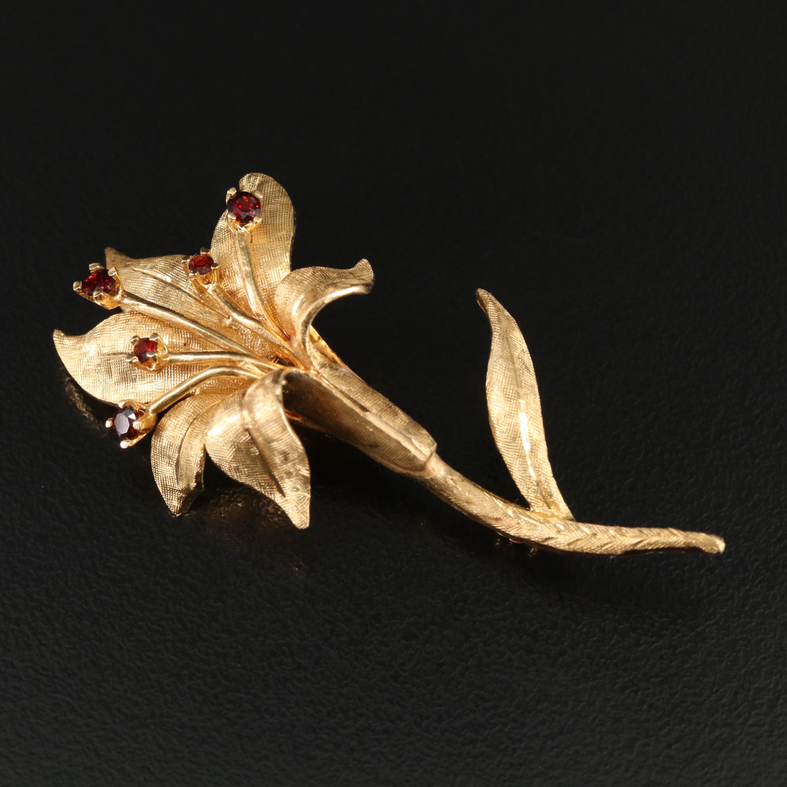 Vintage 14K Garnet Lily Brooch