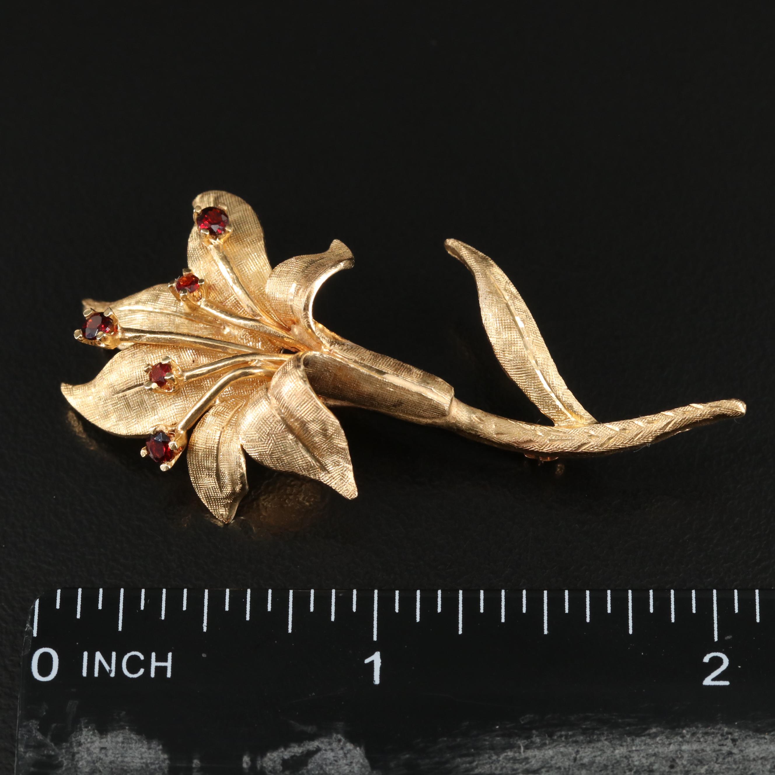 Vintage 14K Garnet Lily Brooch