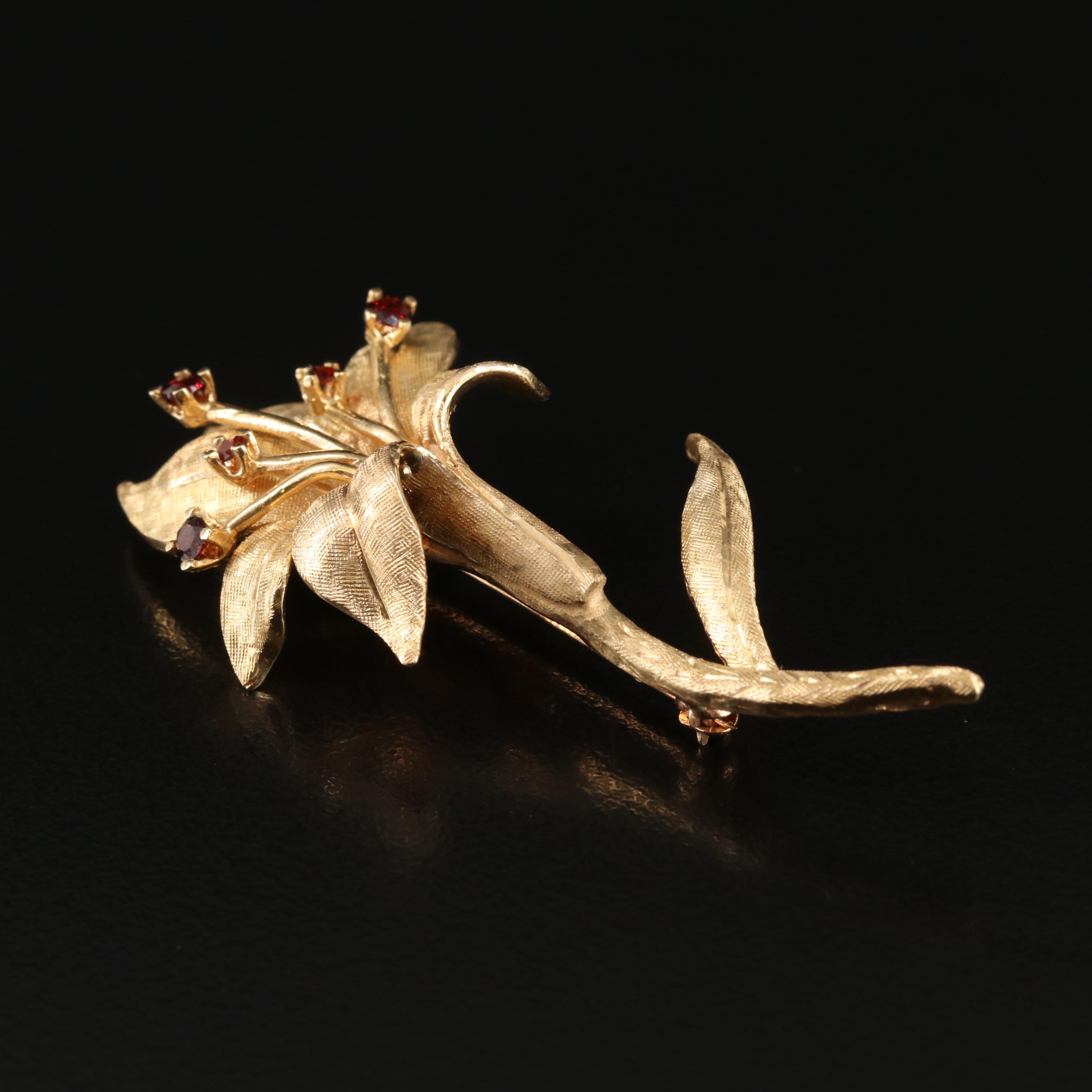 Vintage 14K Garnet Lily Brooch