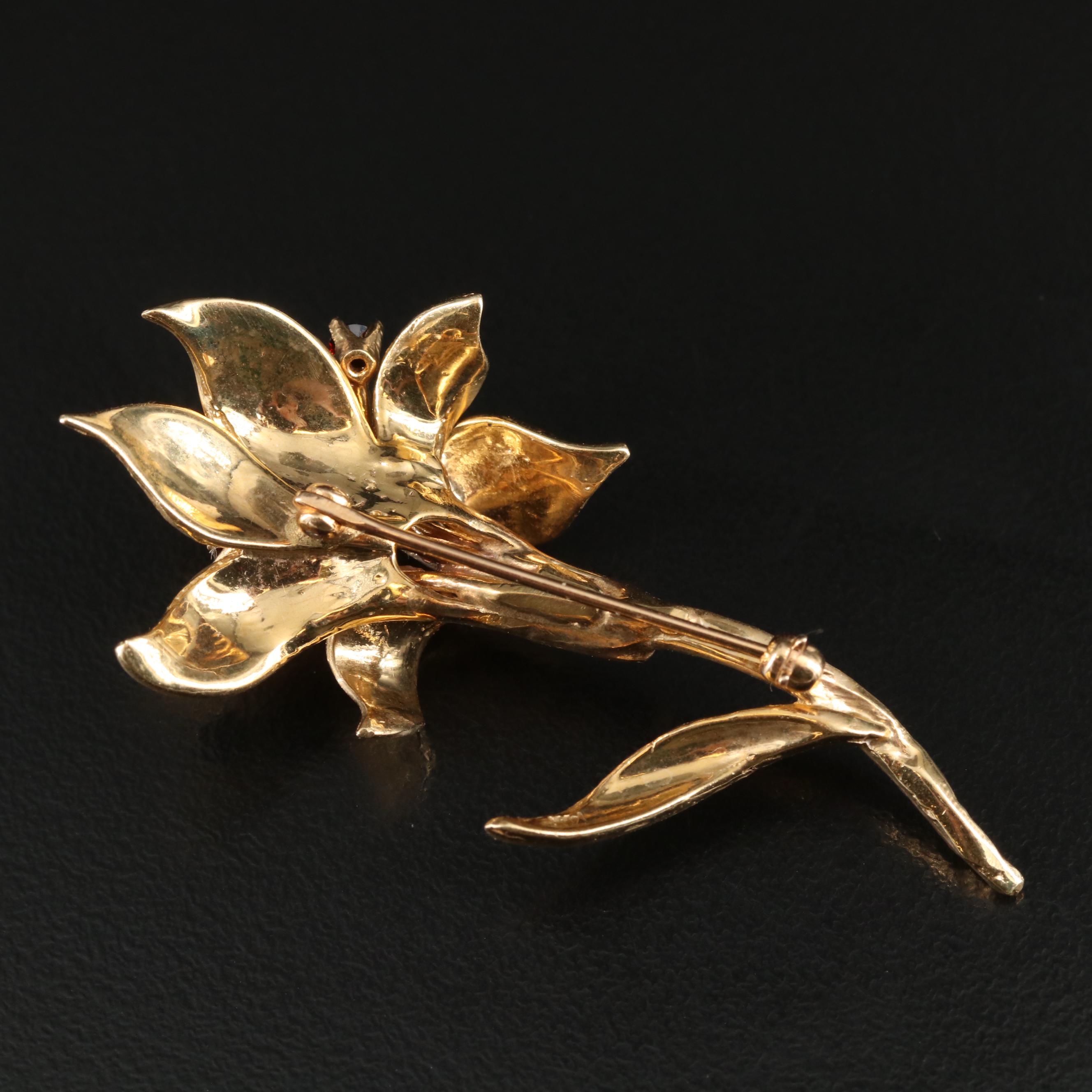 Vintage 14K Garnet Lily Brooch