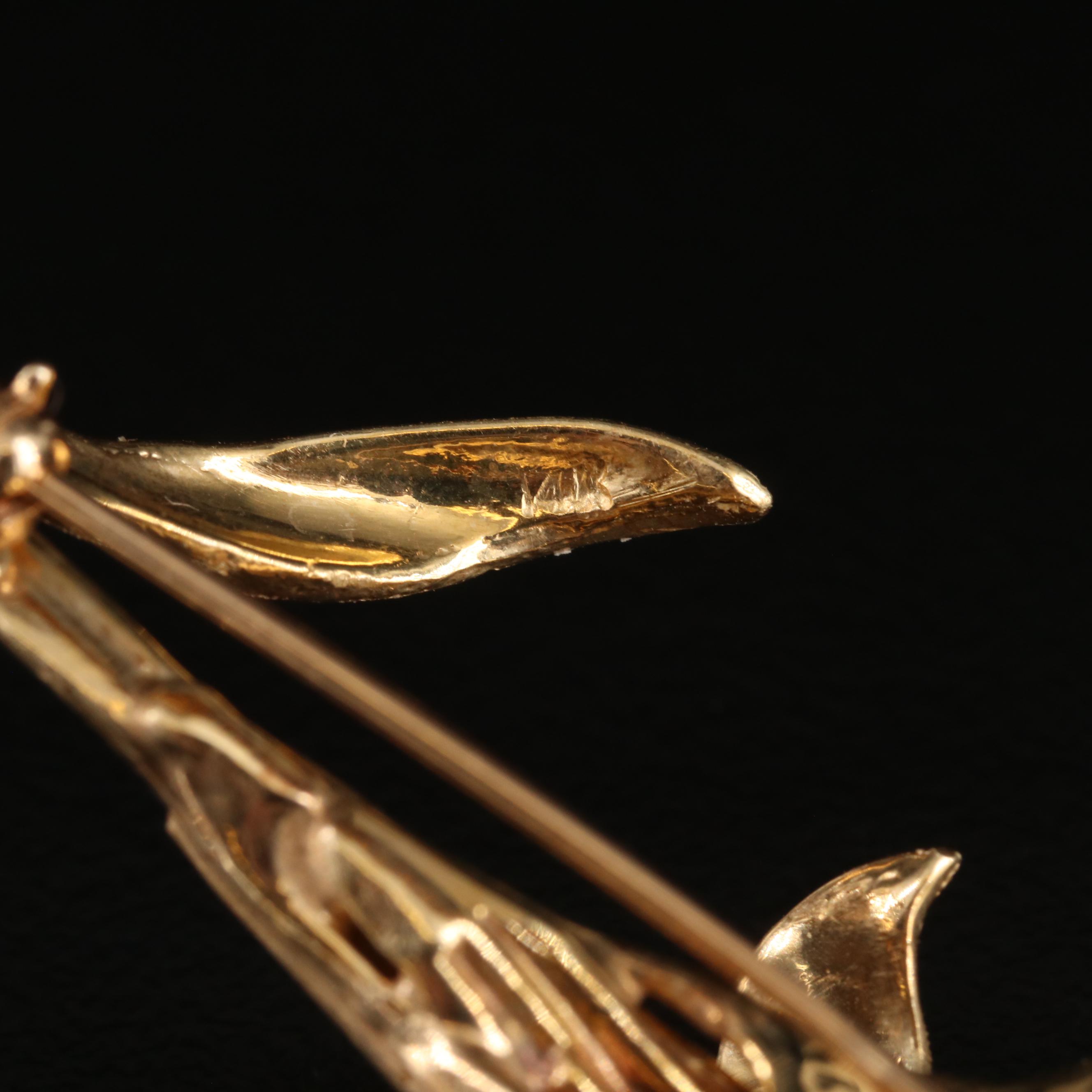 Vintage 14K Garnet Lily Brooch