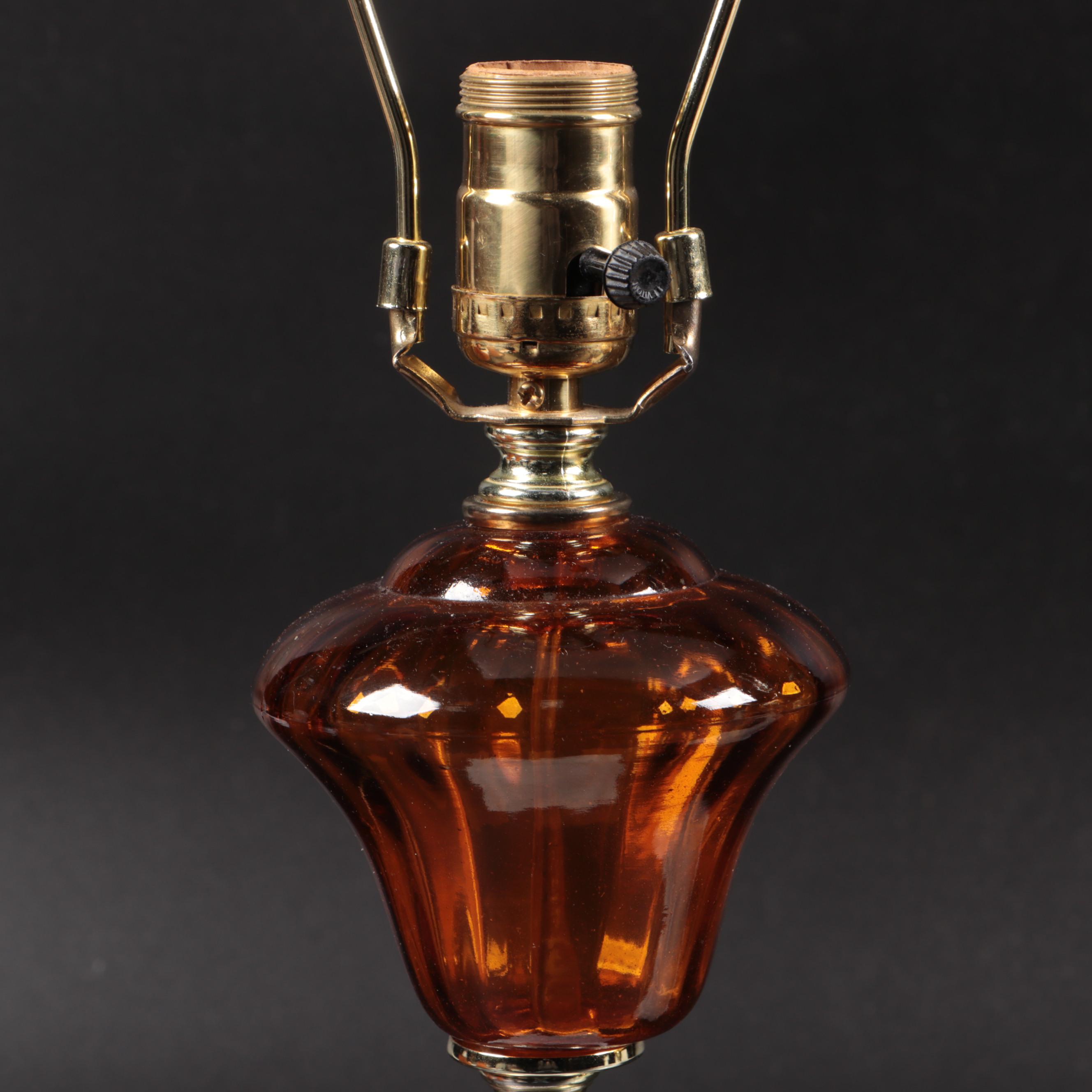 Mid-Century Aladdin Glass Desk Lamp, Milk Glass and Amber Glass Table Lamps