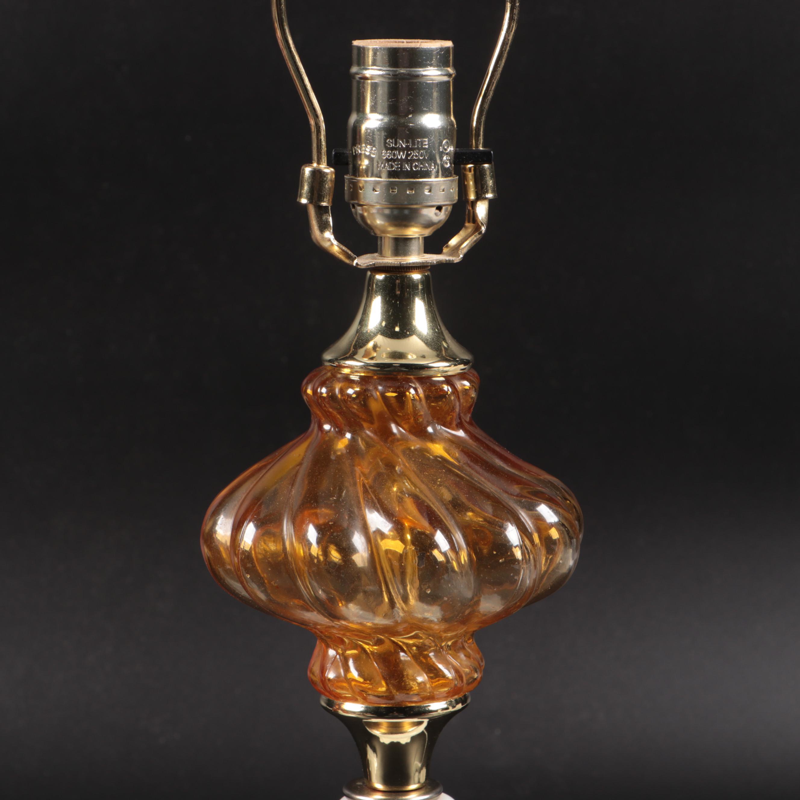 Mid-Century Aladdin Glass Desk Lamp, Milk Glass and Amber Glass Table Lamps