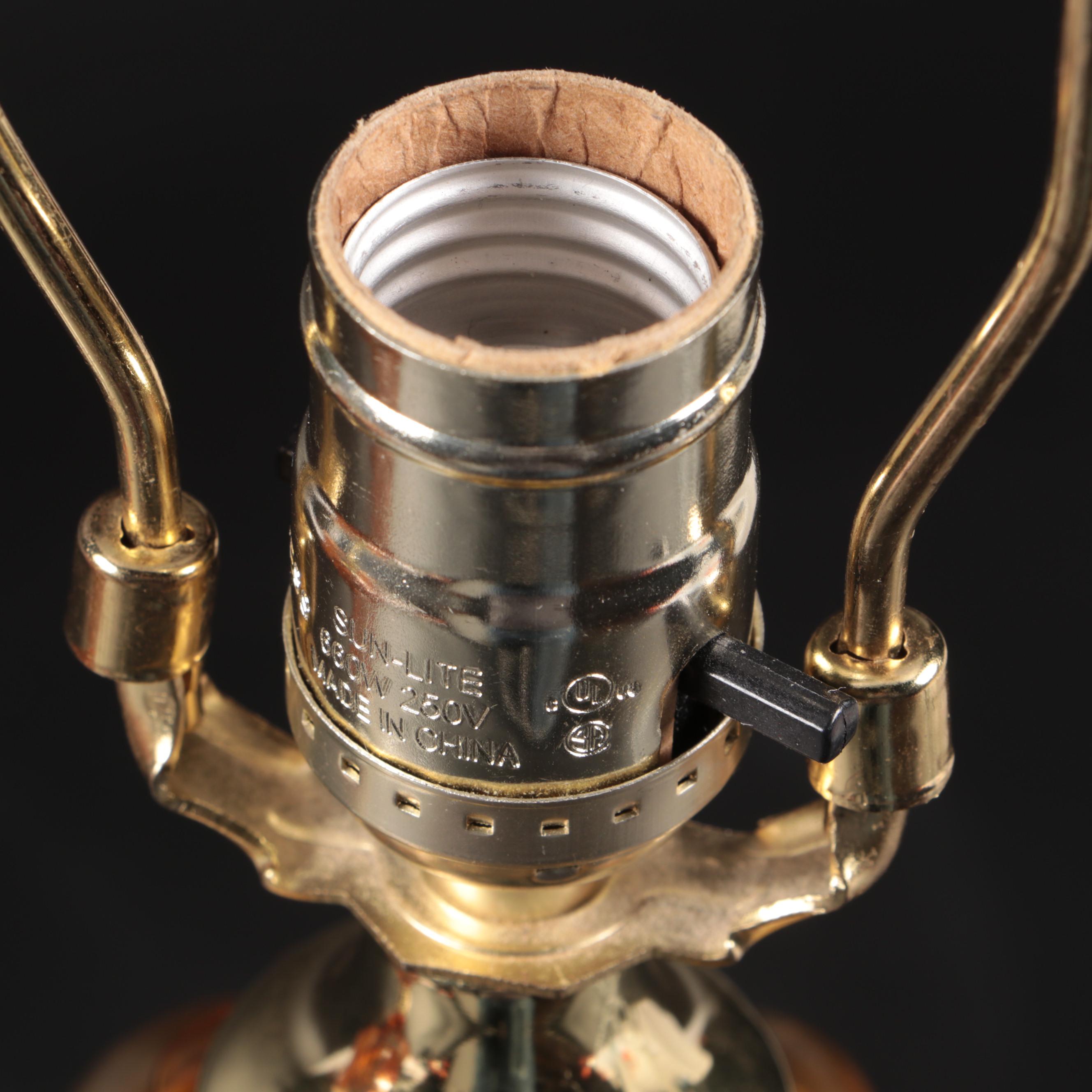 Mid-Century Aladdin Glass Desk Lamp, Milk Glass and Amber Glass Table Lamps