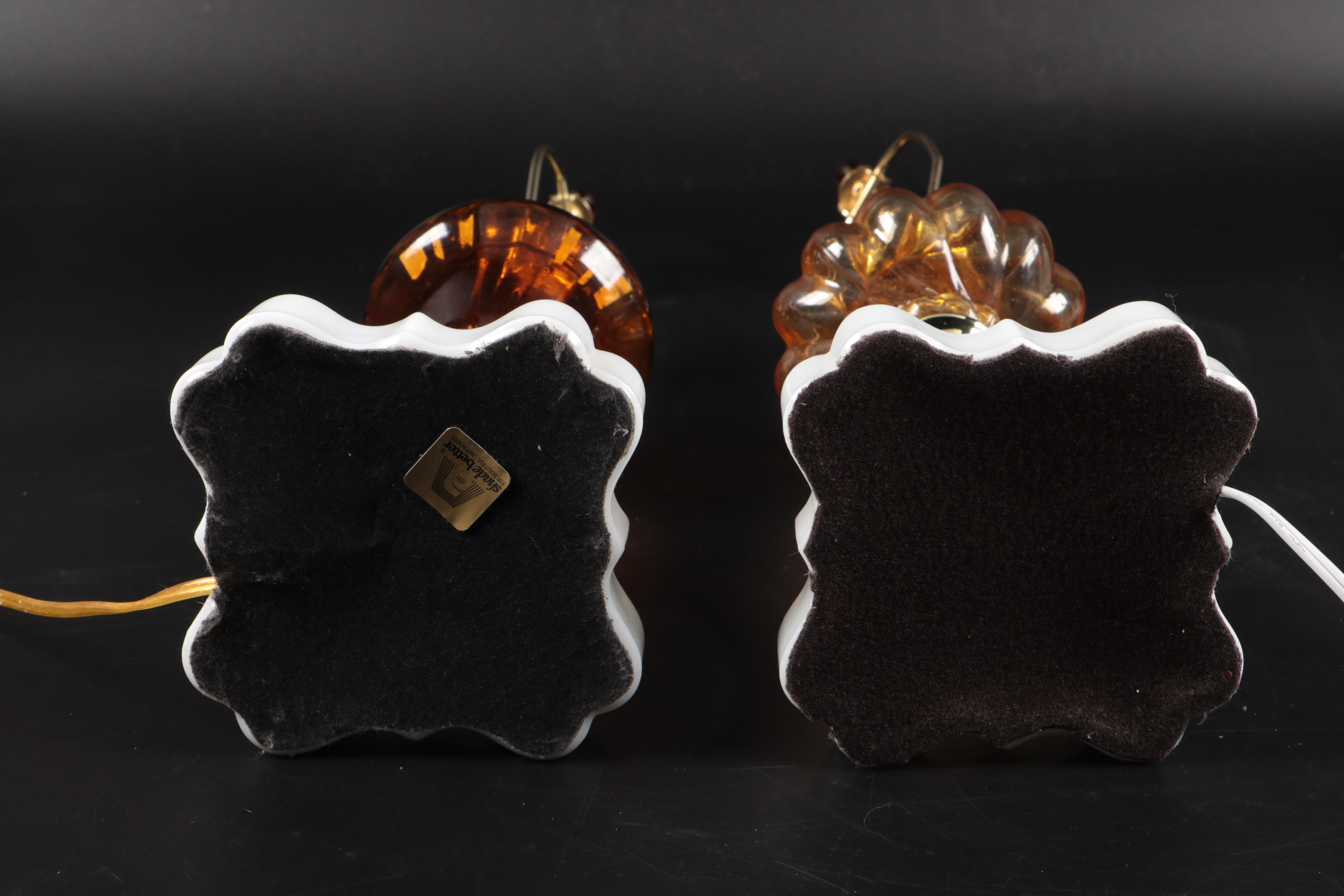 Mid-Century Aladdin Glass Desk Lamp, Milk Glass and Amber Glass Table Lamps