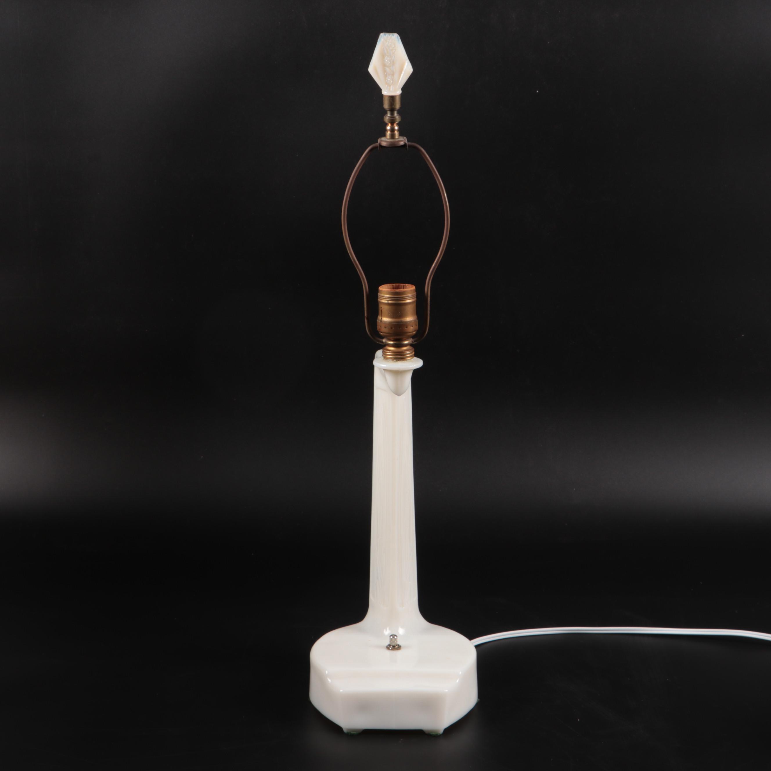 Mid-Century Aladdin Glass Desk Lamp, Milk Glass and Amber Glass Table Lamps