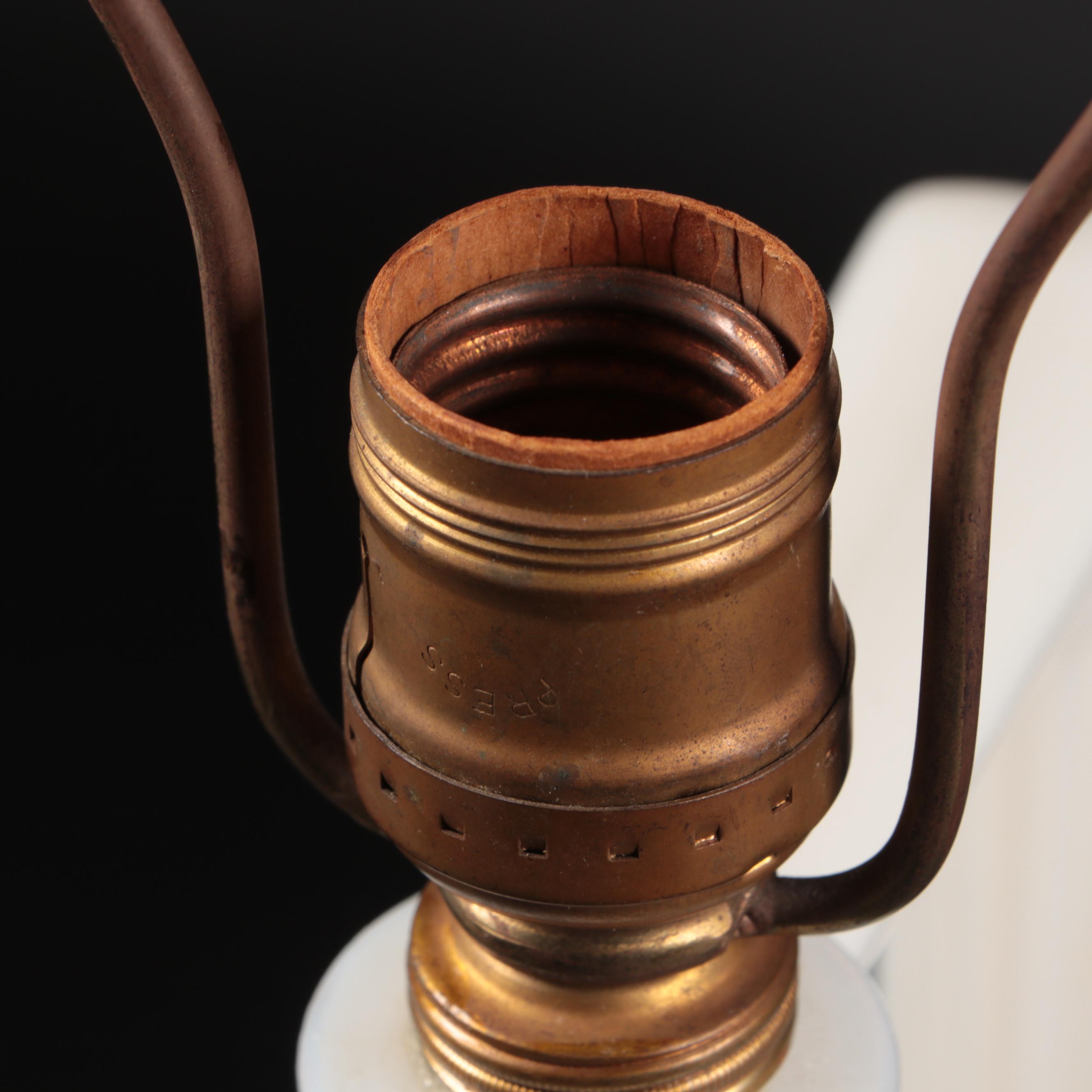 Mid-Century Aladdin Glass Desk Lamp, Milk Glass and Amber Glass Table Lamps