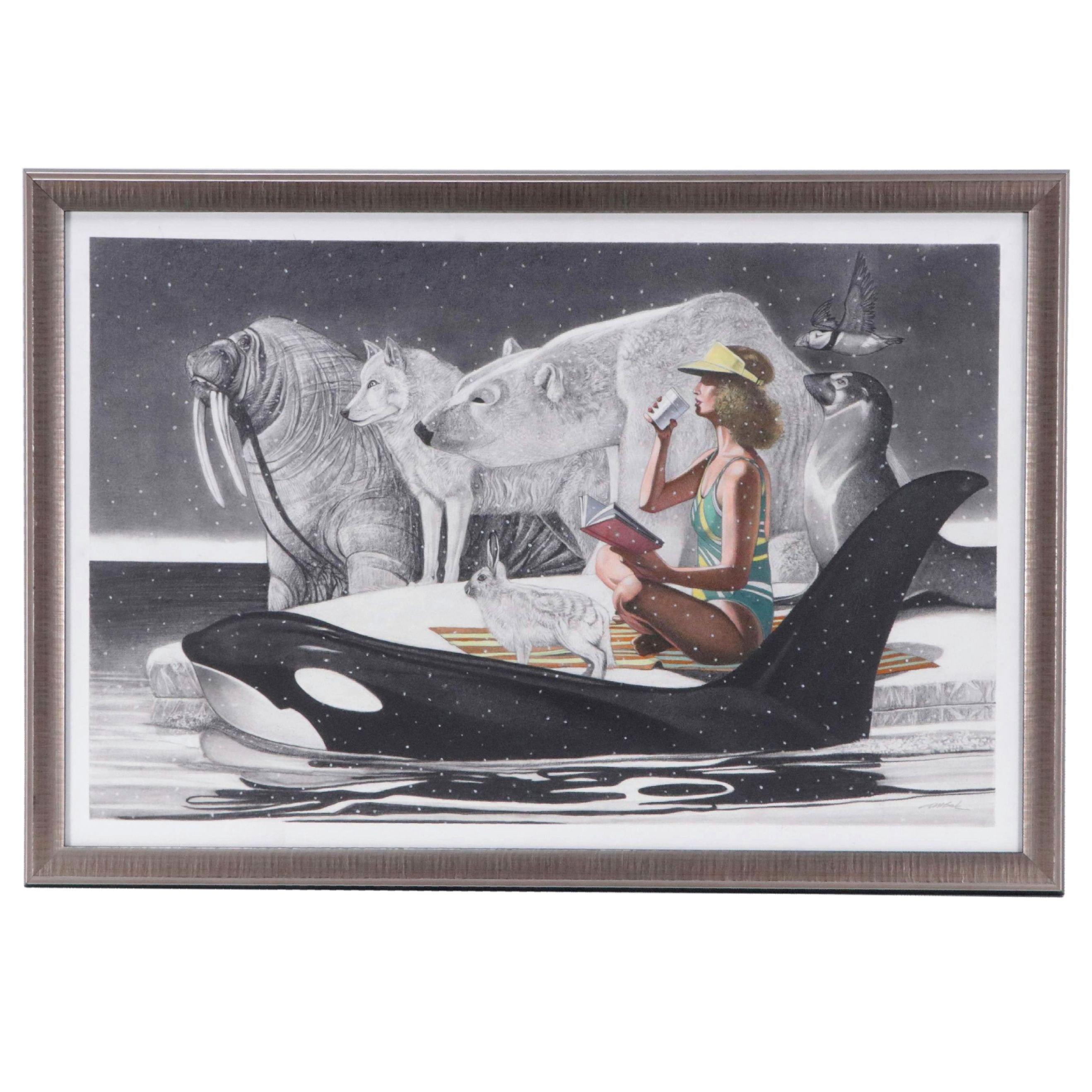 David Michael Beck Mixed Media Painting "The Misdirected Snow Bird"