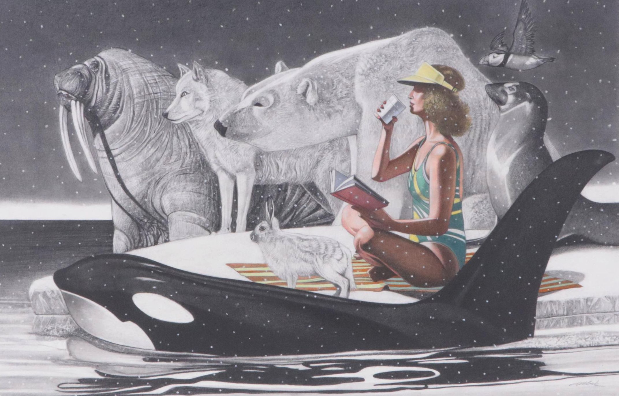 David Michael Beck Mixed Media Painting "The Misdirected Snow Bird"