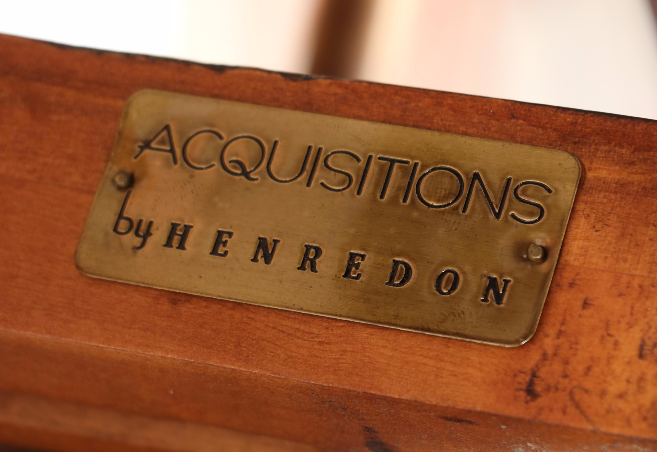 Three Henredon "Acquisitions" Brass-Mounted Fruitwood and Leather Bar Stools