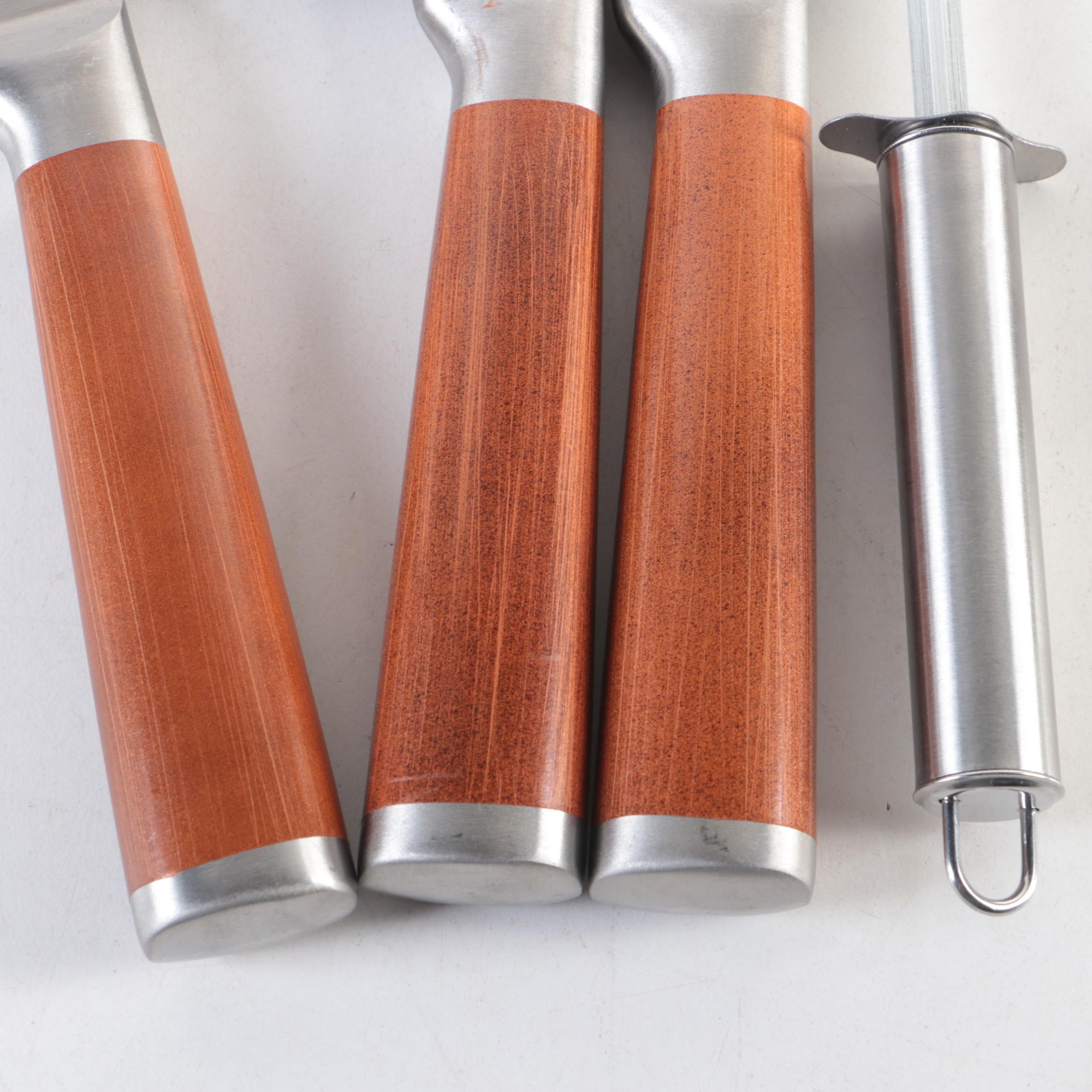 Japanese Steel and Wooden Handle Chefs Knife Set with Canvas Roll