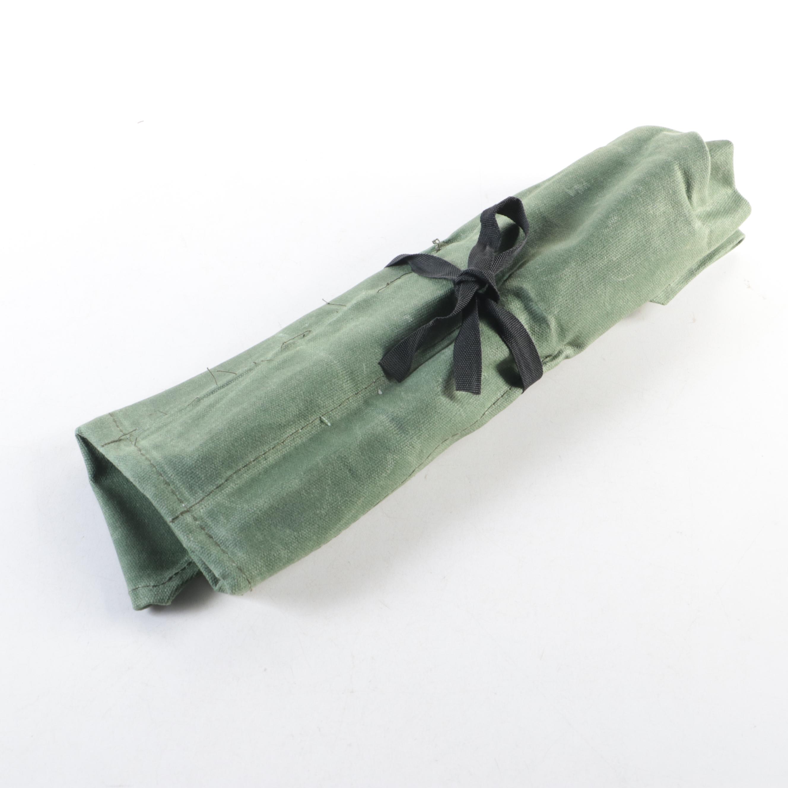 Japanese Steel and Wooden Handle Chefs Knife Set with Canvas Roll