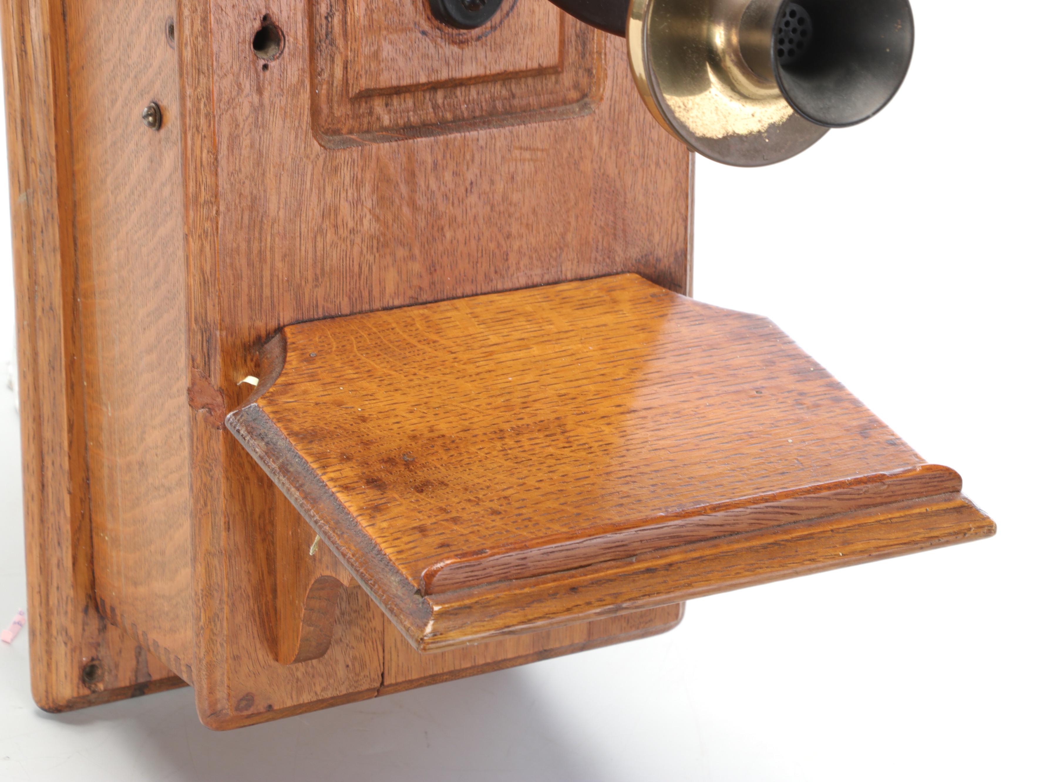 Kellogg Oak and Brass Wall Mounted Hand-Crank Phone, Late 19th/Early 20th C.