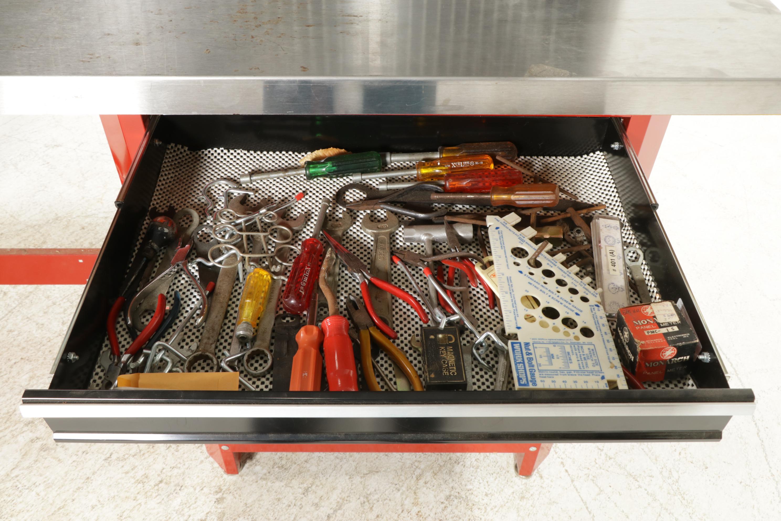 Craftsman Metal Frame Work Bench with Tool Drawers and Hand Tools
