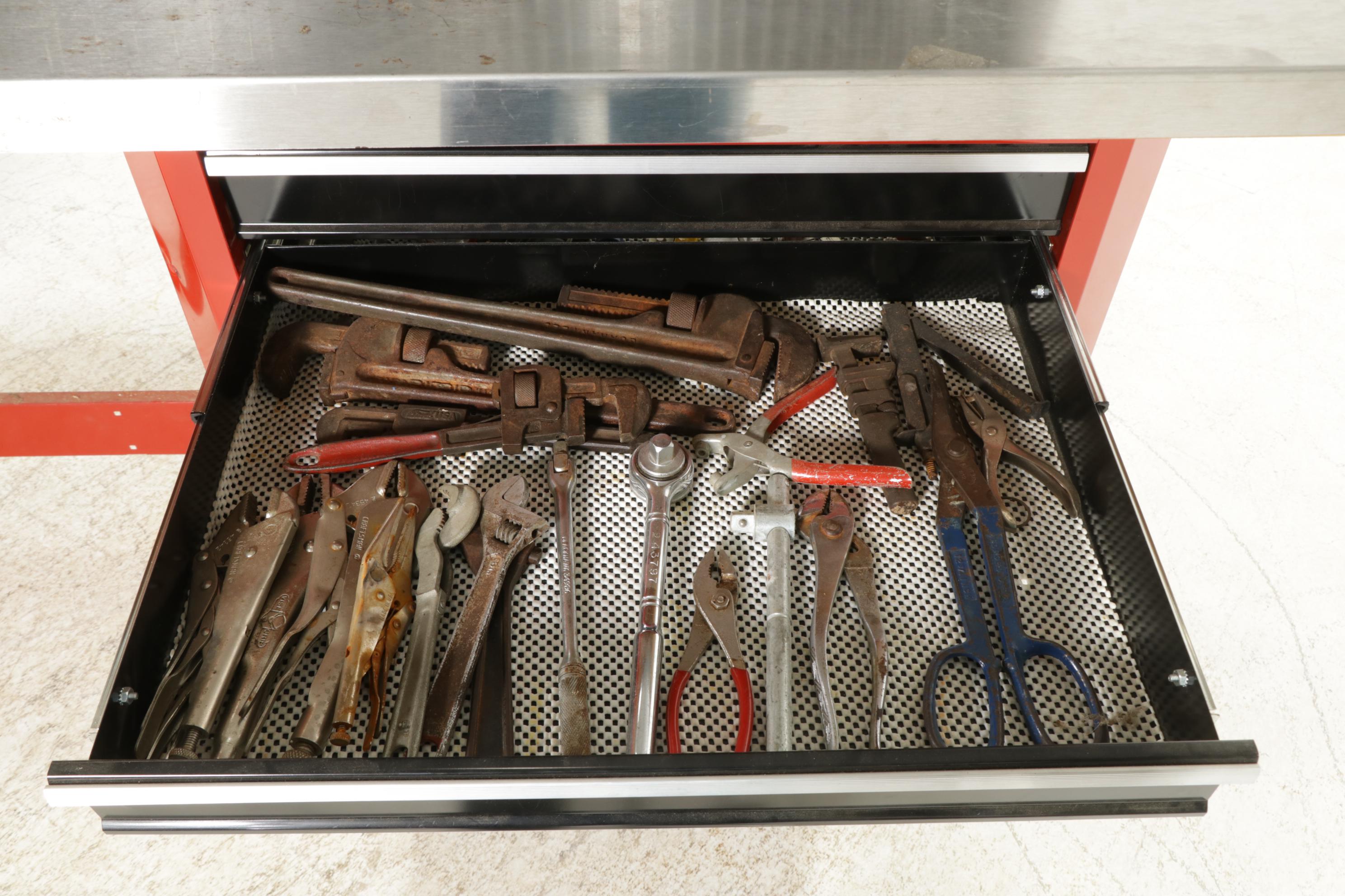 Craftsman Metal Frame Work Bench with Tool Drawers and Hand Tools