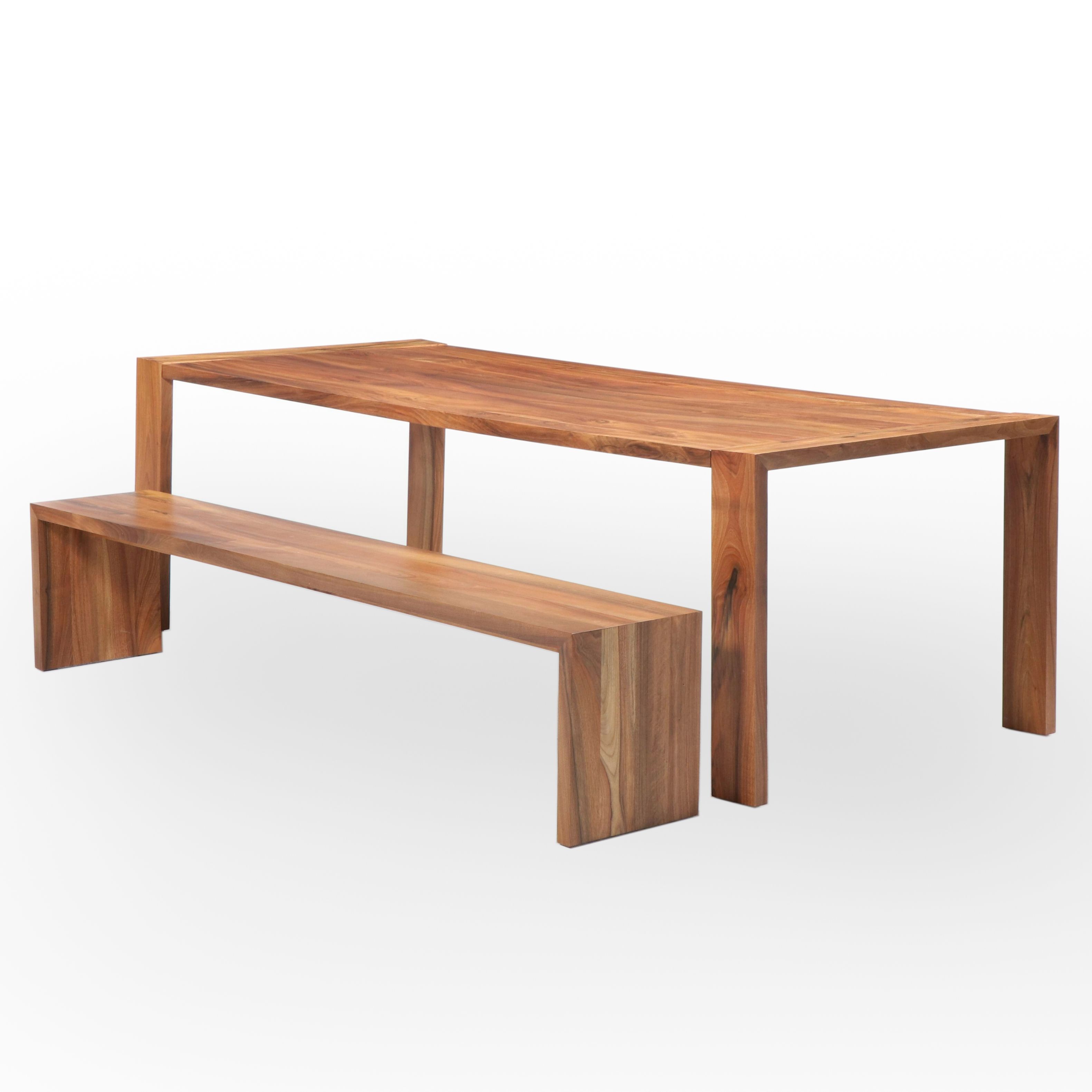 Ligne Roset "Eaton" Walnut Finish Solid Wood Dining Table and Bench