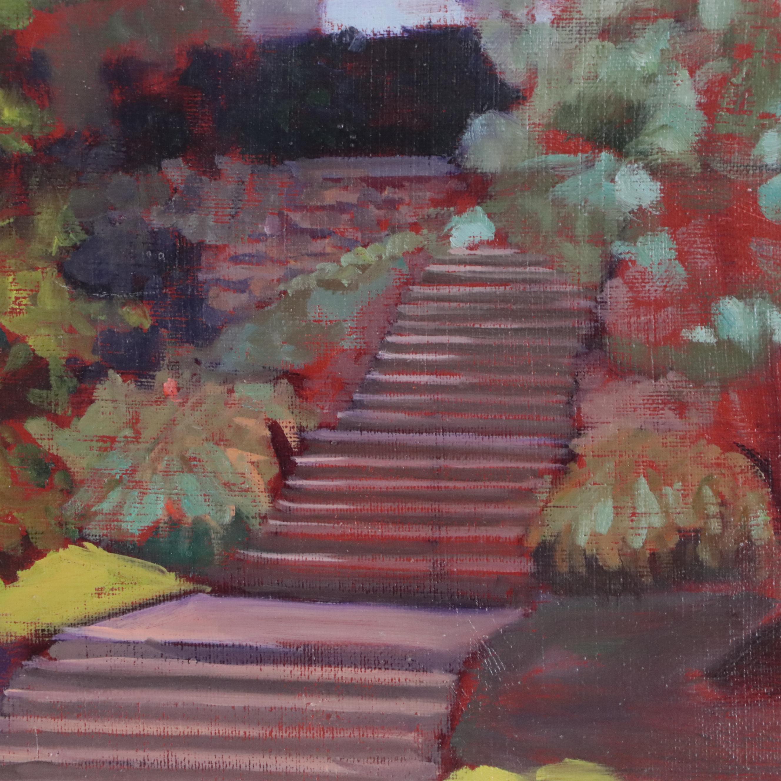 Wooded Landscape Oil Painting of Stairway