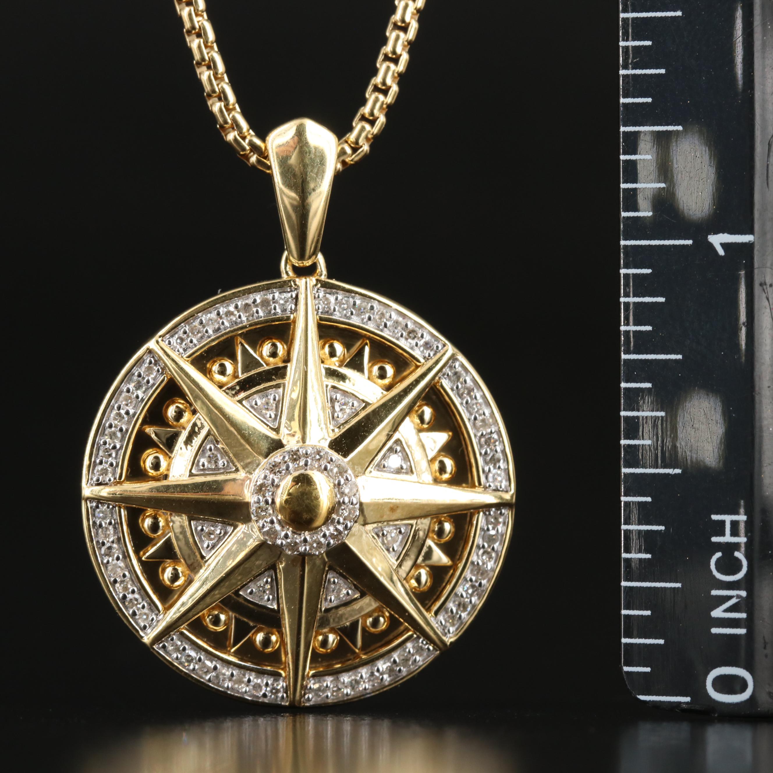 Sterling Diamond Compass Rose Pendant Necklace