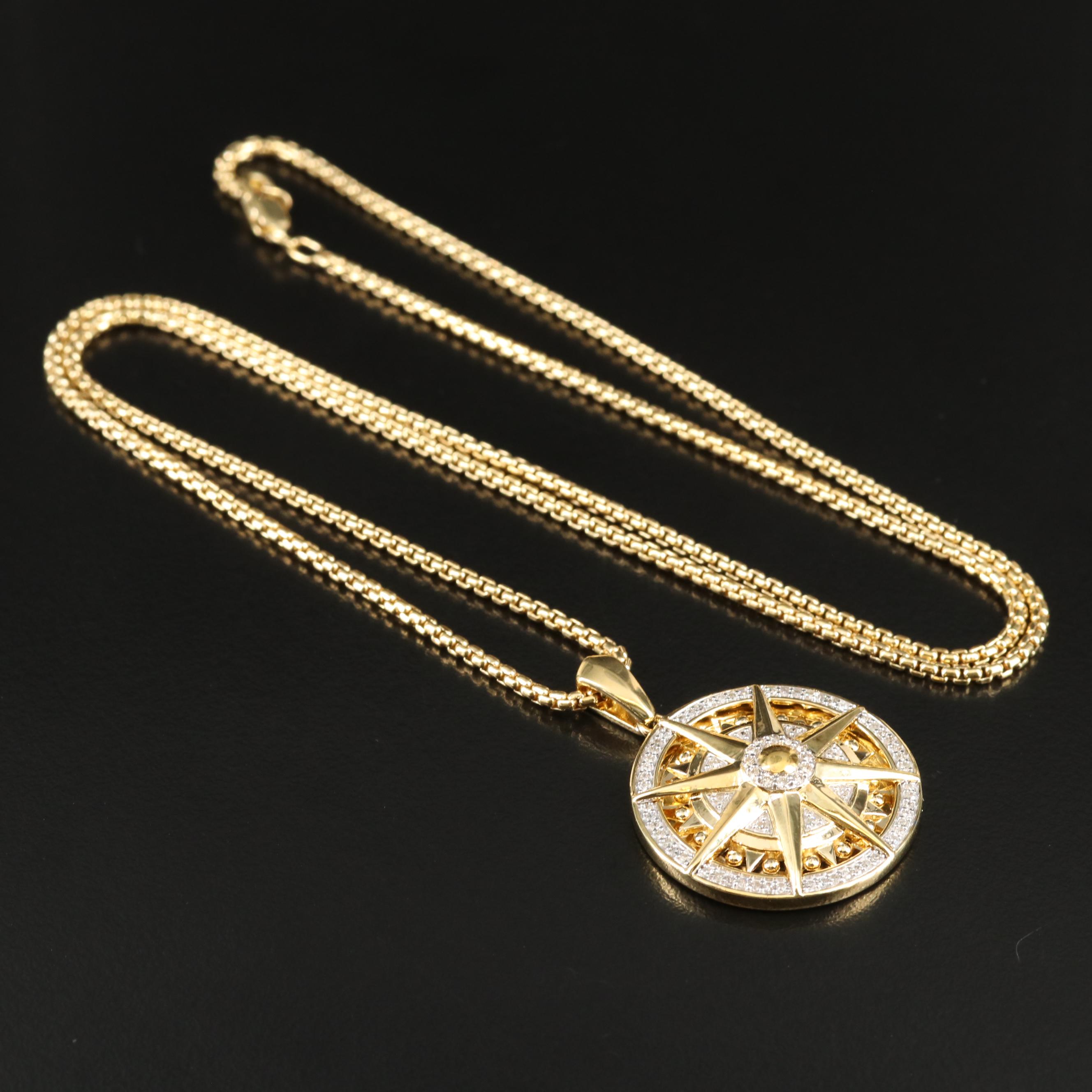 Sterling Diamond Compass Rose Pendant Necklace