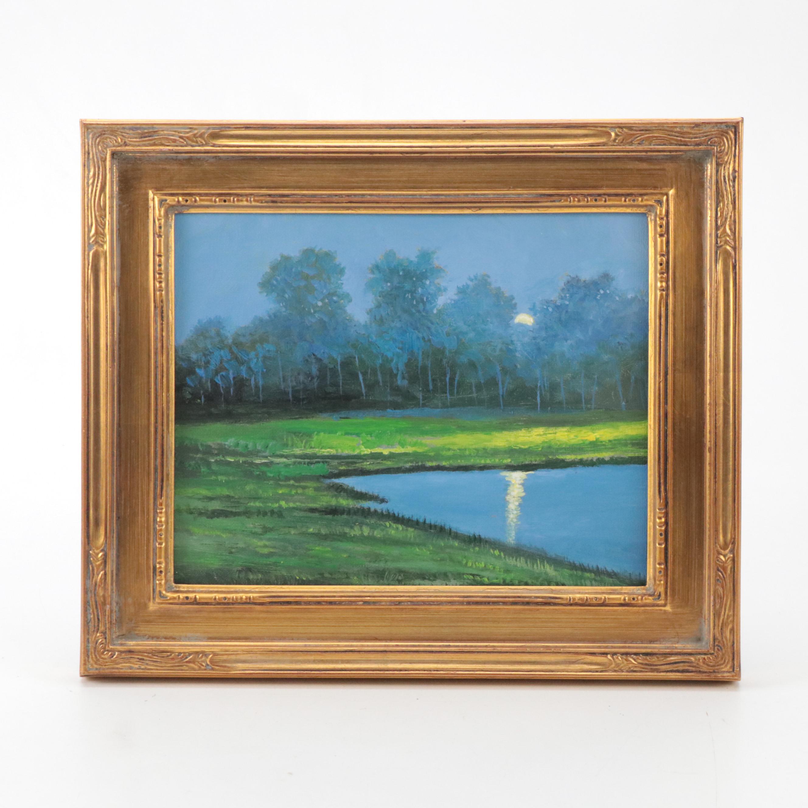 Nocturne Pond Landscape Oil Painting