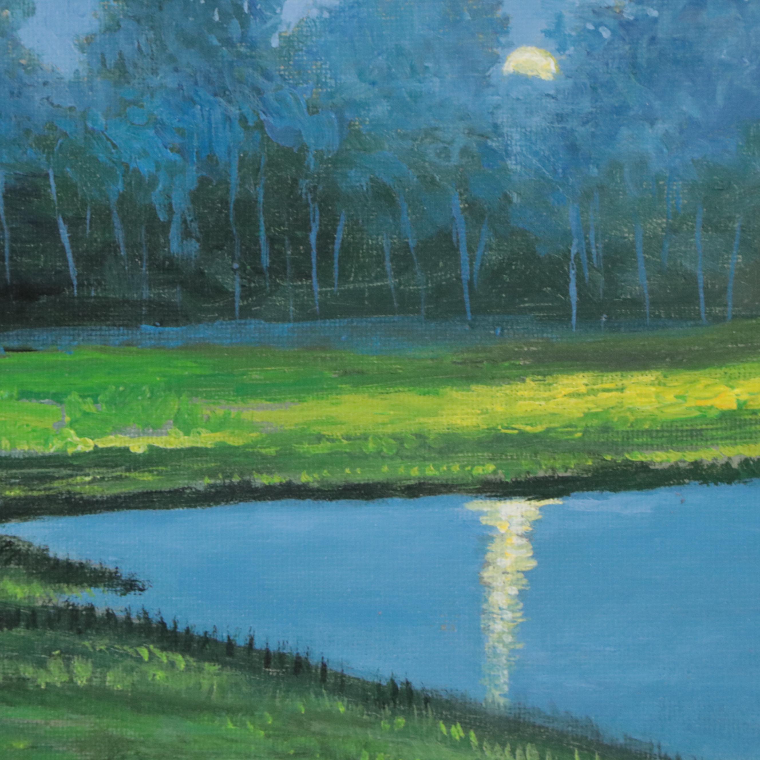 Nocturne Pond Landscape Oil Painting